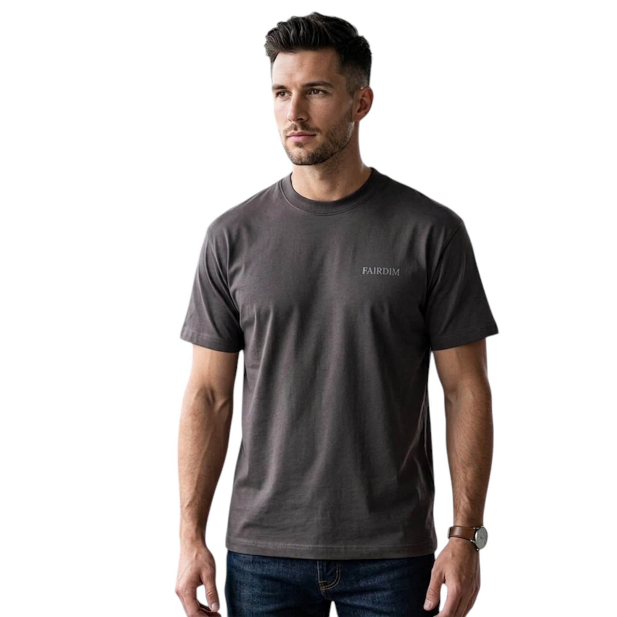 FAIRDIM men's burgundy cotton t-shirt front view with embroidered logo