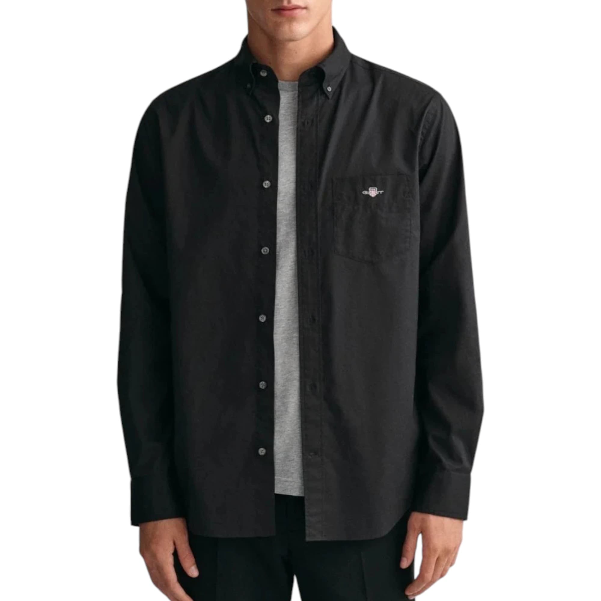 Gant Indigo black cotton shirt front view with button-down collar