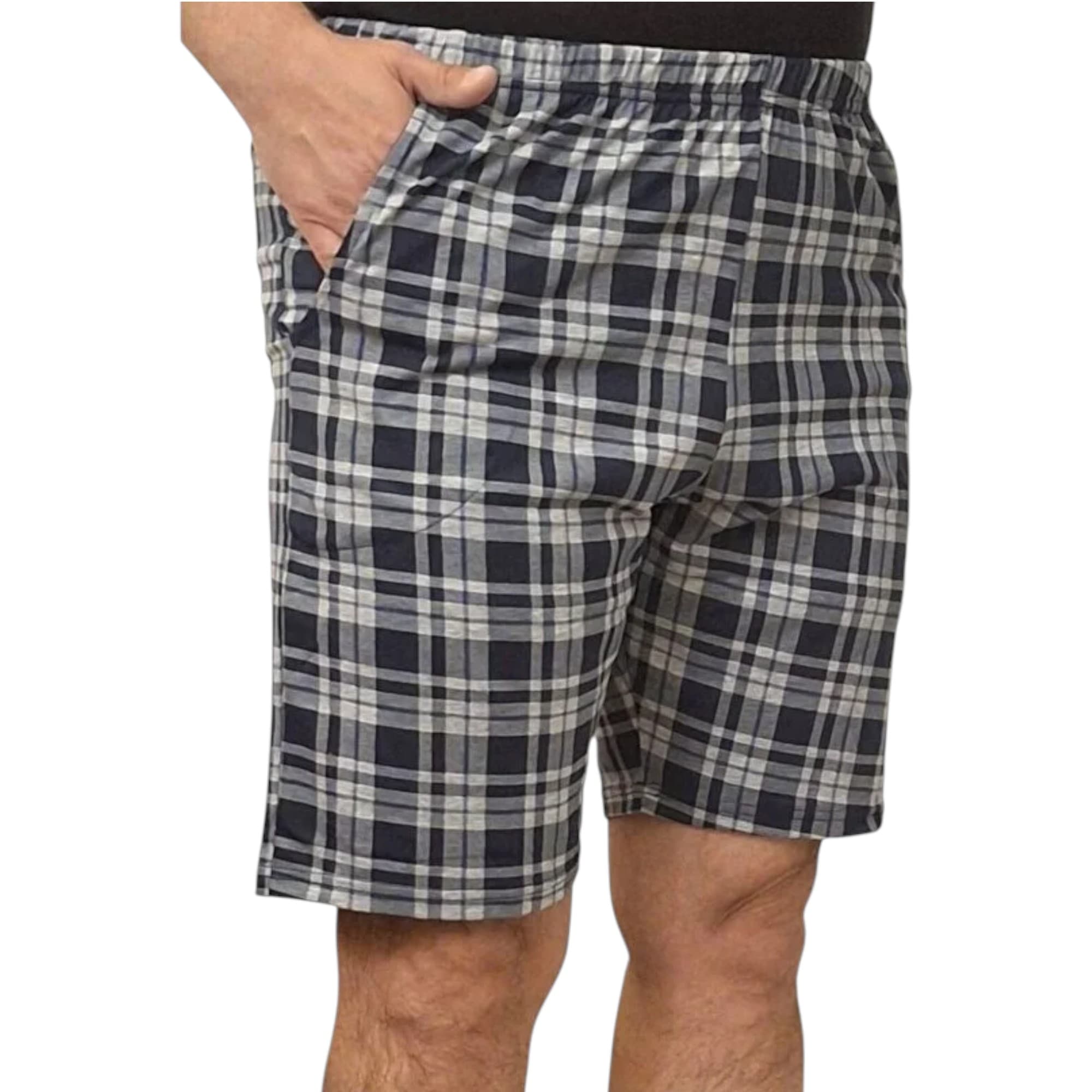 GANT men's indigo blue check shorts front view, mid-rise cotton