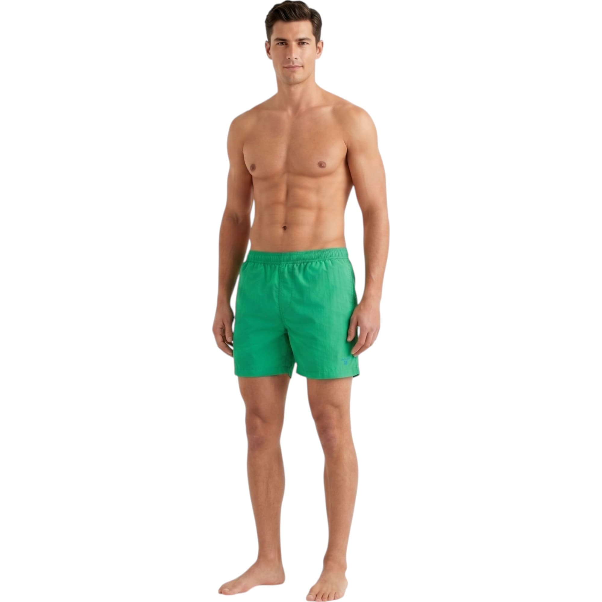 Gant mens vintage swim shorts in spring green, front view with embroidered logo