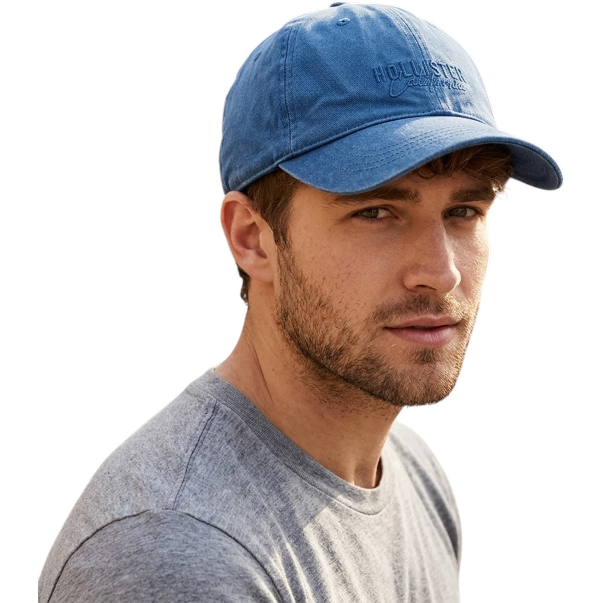 Hollister dark blue mens baseball hat front view with embroidered logo