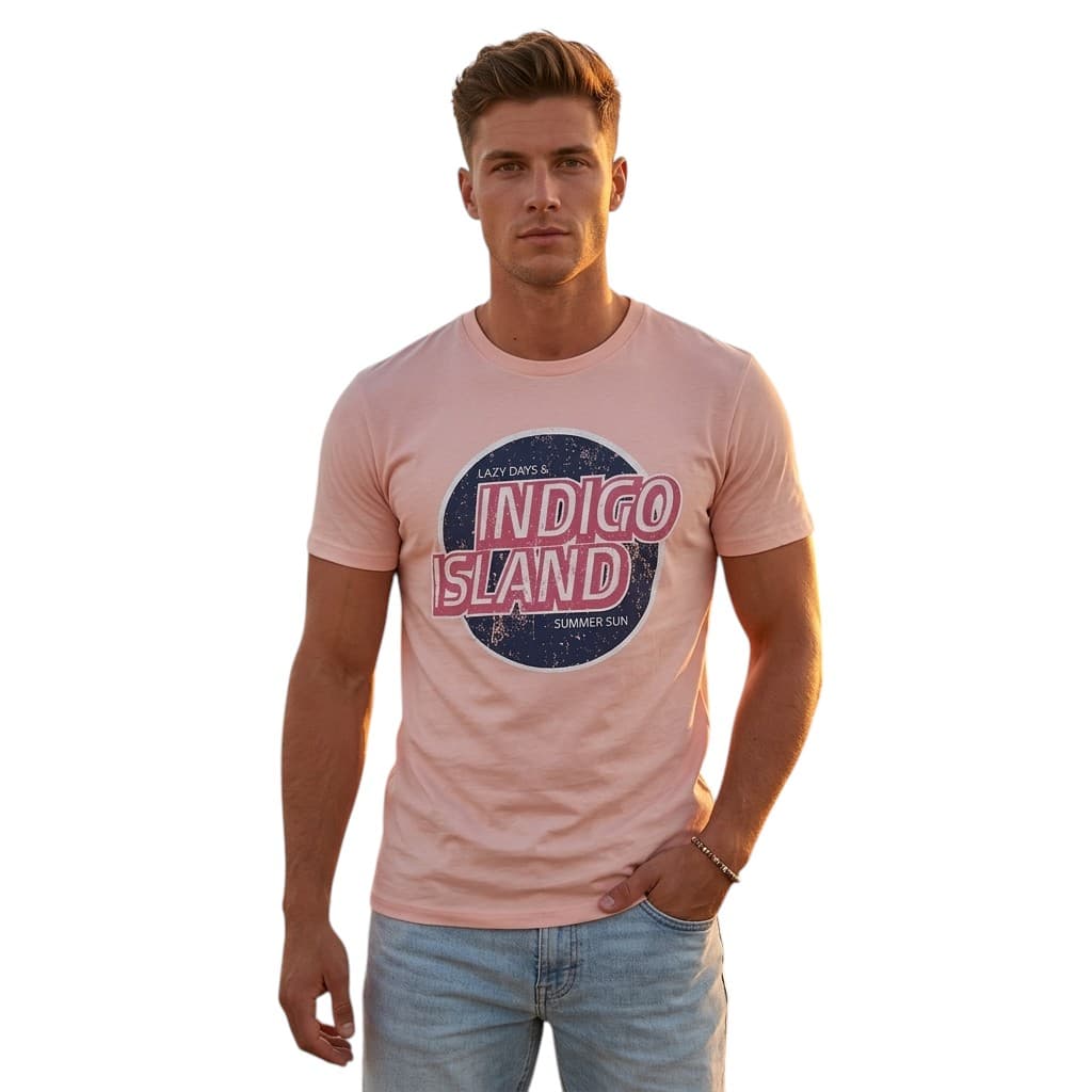 House Brand men's pink crew neck t-shirt with short sleeves, front view