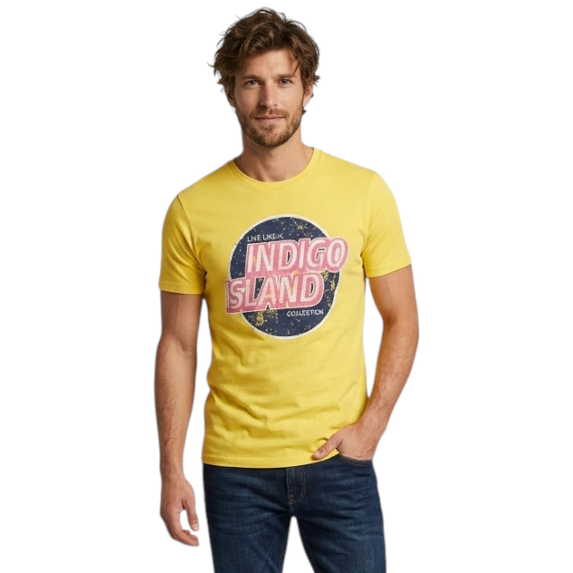 House Brand yellow cotton crew neck t-shirt front view