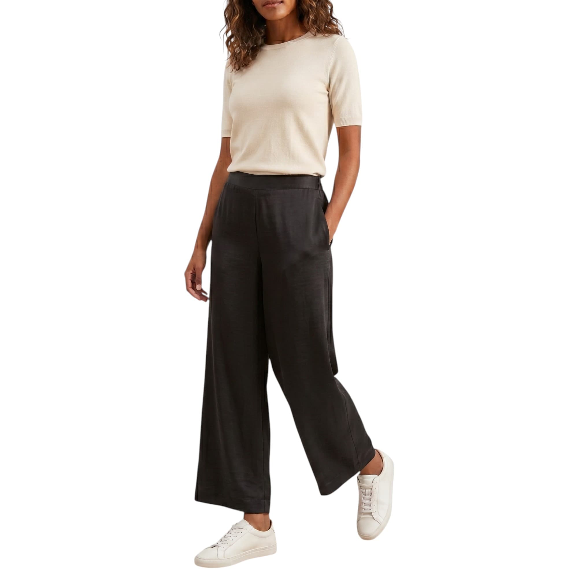 Kenneth Cole black wide-leg leggings front view, high-waisted style