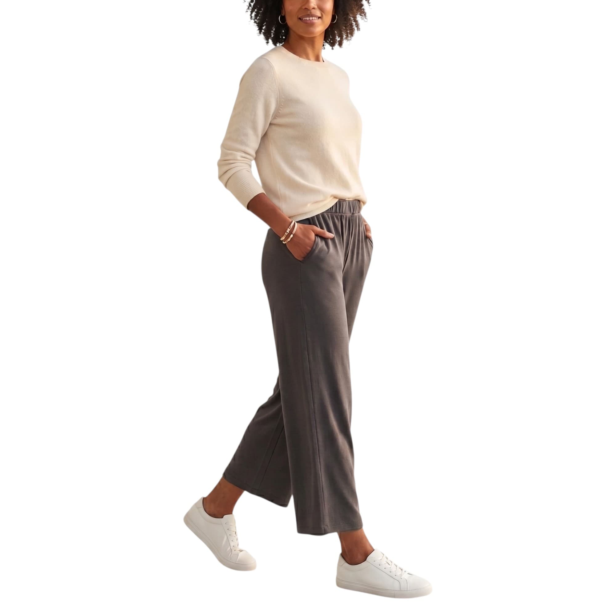 Kenneth Cole dark grey wide-leg leggings, front view