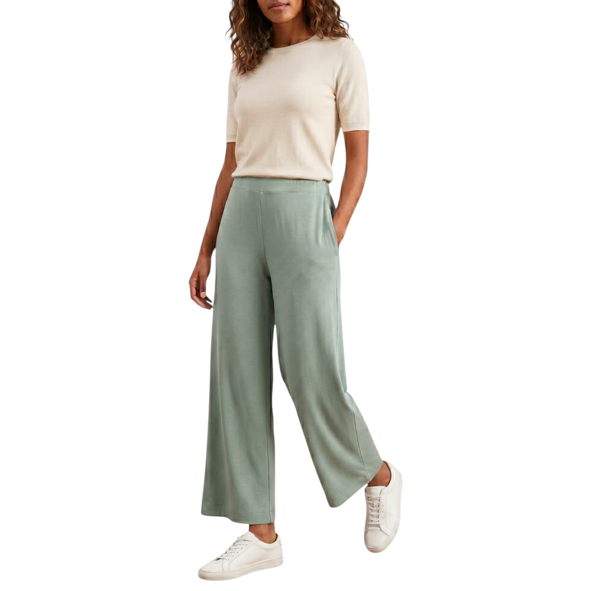 Kenneth Cole mint green wide-leg leggings with high waist, front view