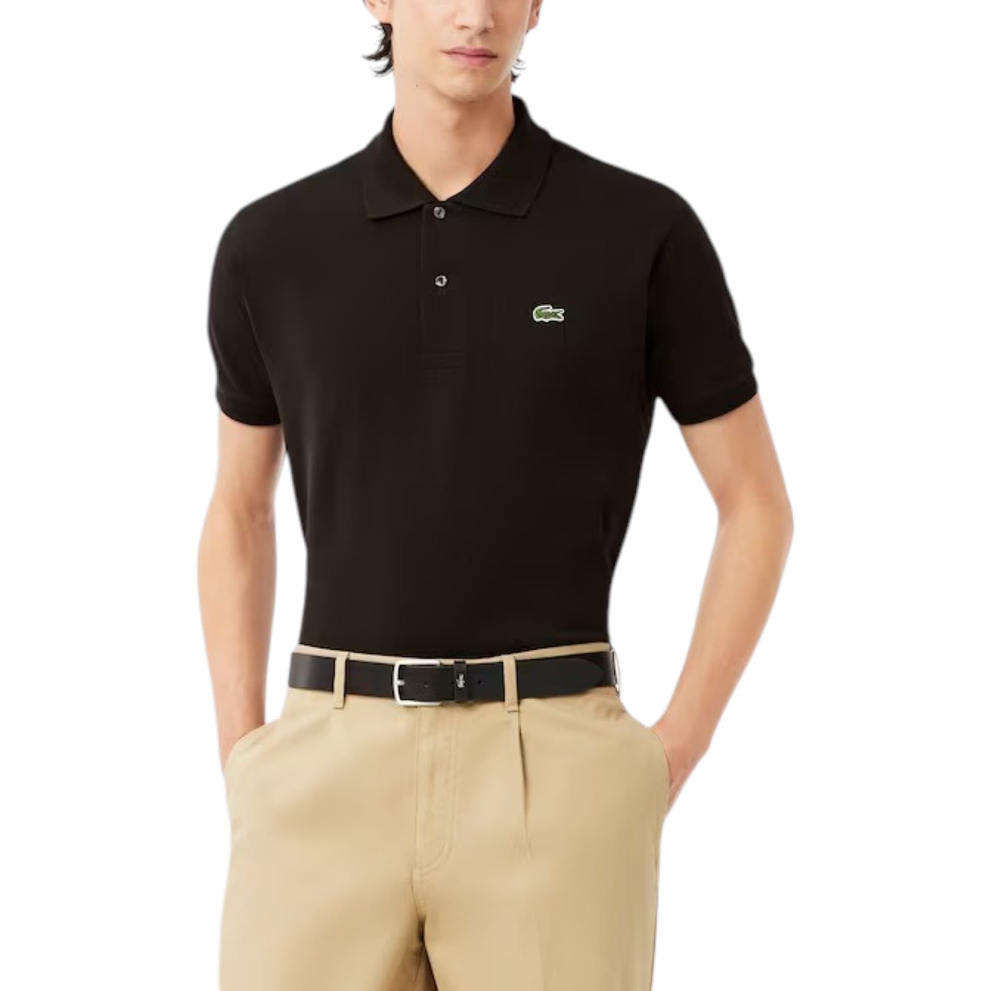 Lacoste L1212 men's polo shirt in dark brown with signature crocodile appliqué