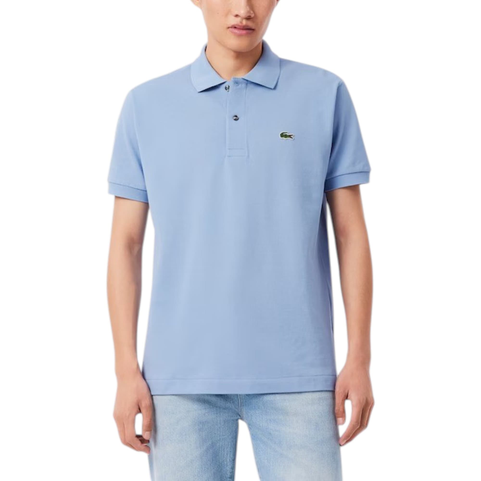Lacoste L1212 men's polo shirt in light blue with signature croc appliqué