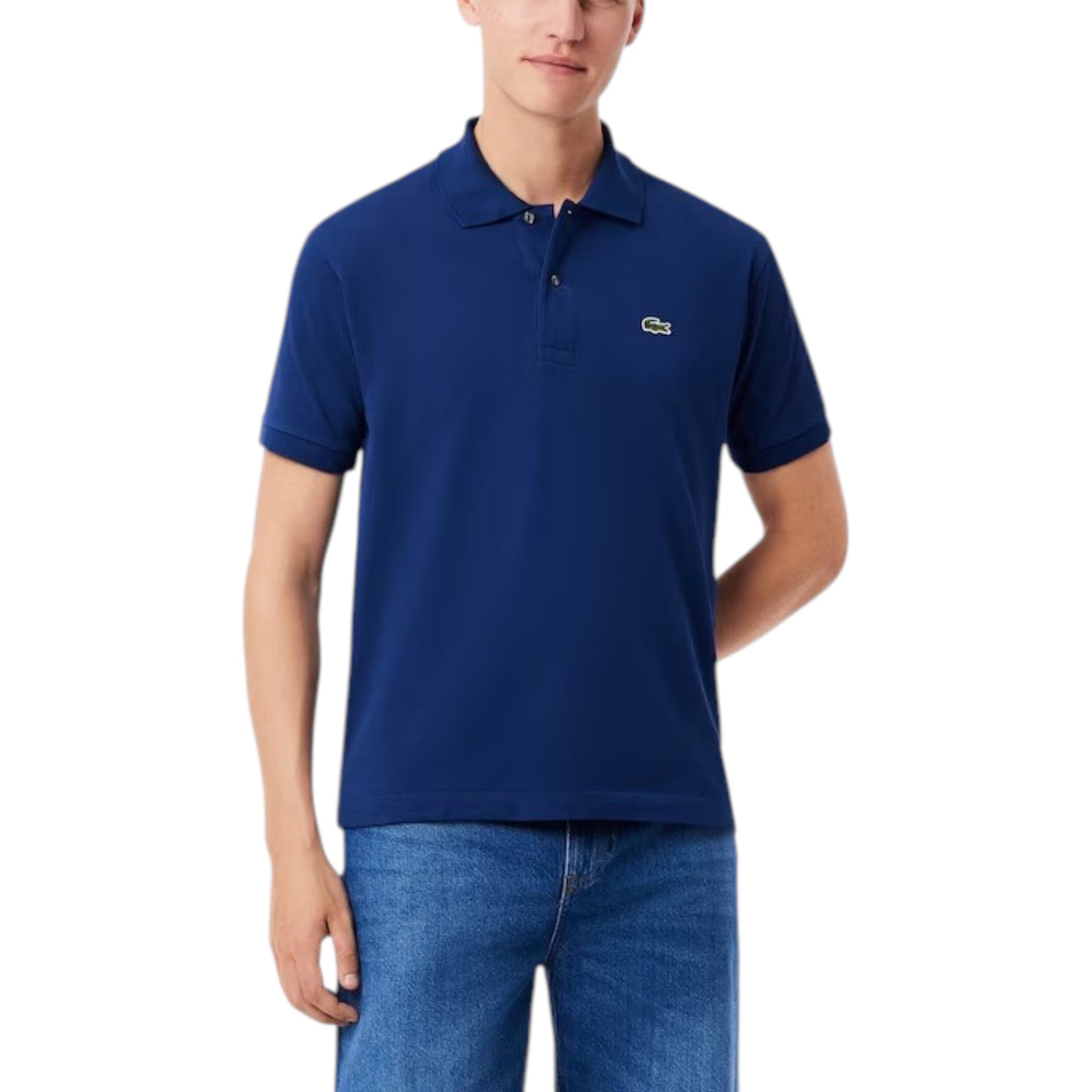 Lacoste L1212 mens navy polo shirt with signature crocodile appliqué