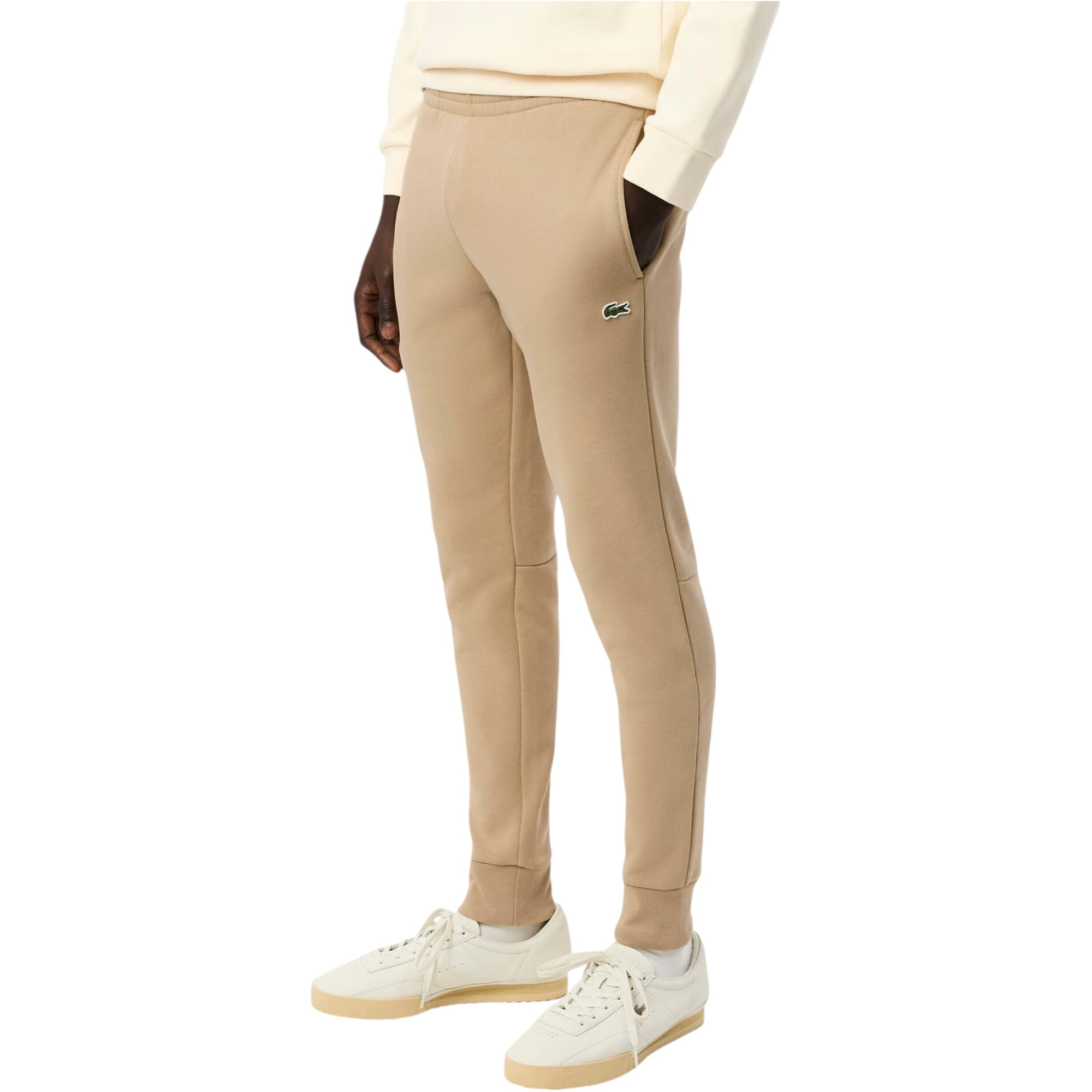 Lacoste beige cotton joggers front view with embroidered logo