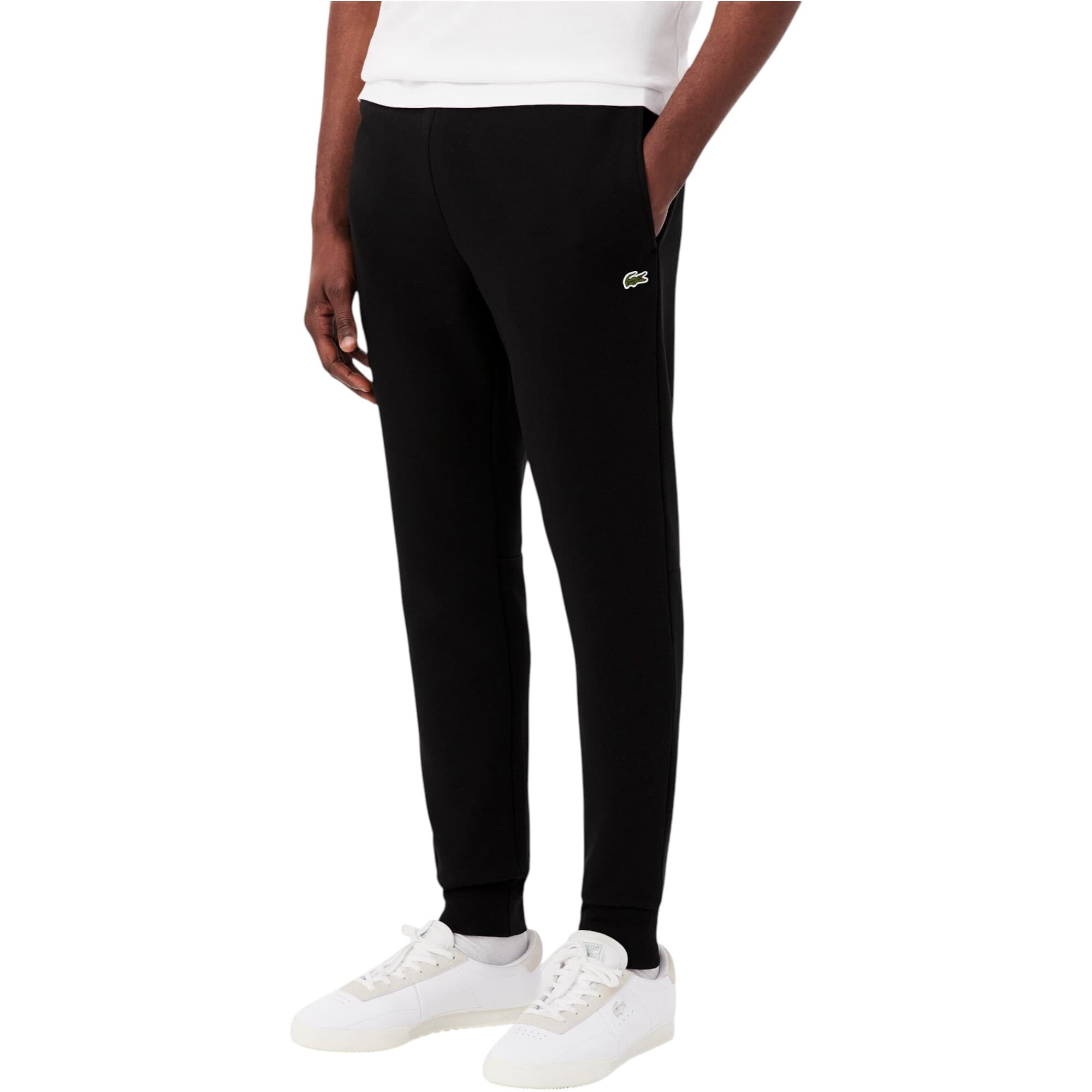 Lacoste black joggers front view, style XH9624