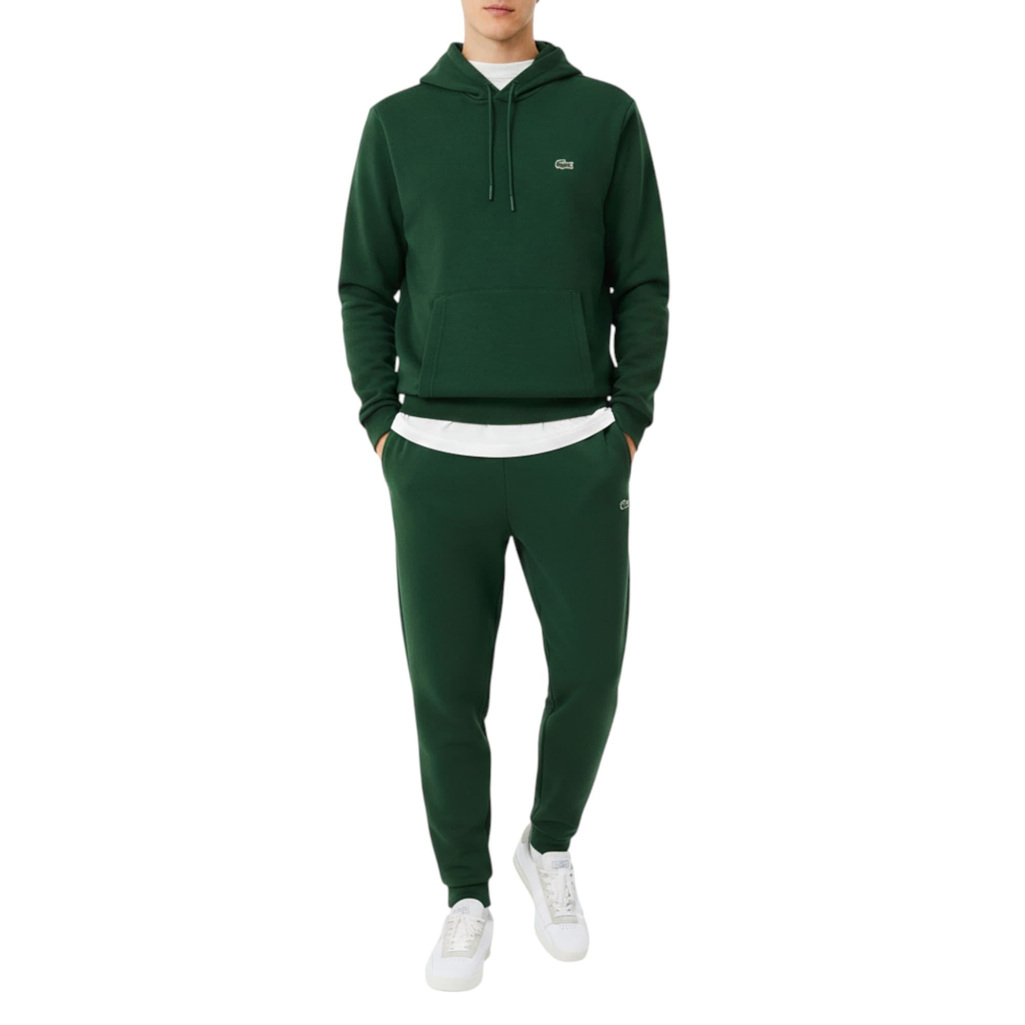 Lacoste men's green tracksuit hoodie front view with embroidered crocodile logo