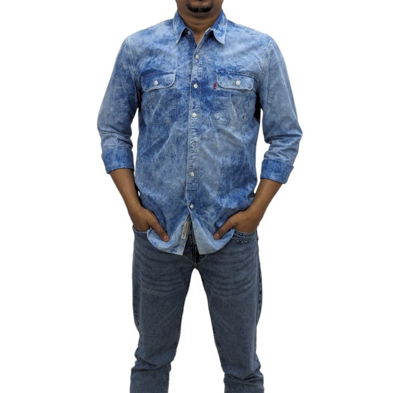 Levi's Jackson Worker Shirt front view, sky blue slim-fit cotton-blend