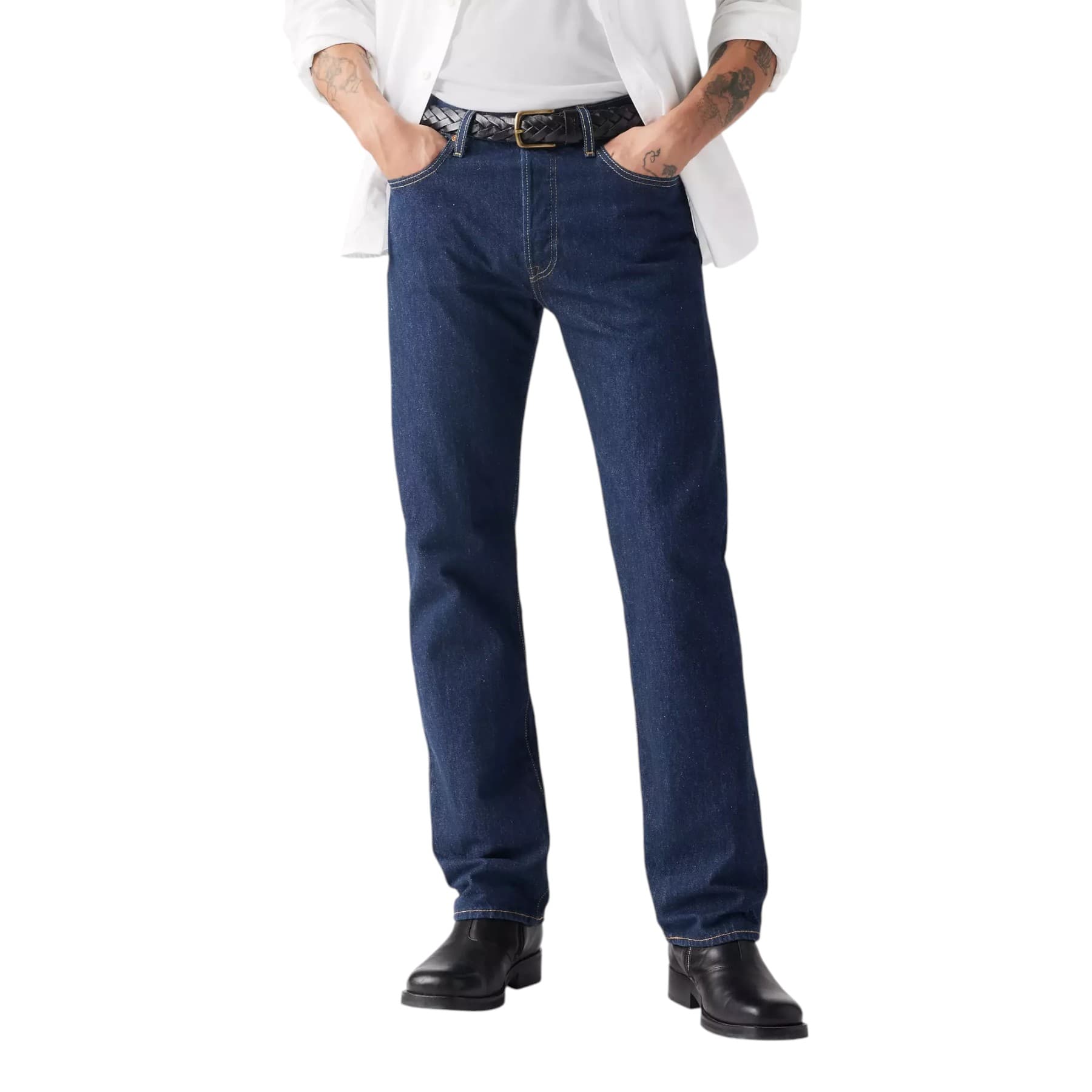 Levi's 501 mens jeans in dark blue, front view