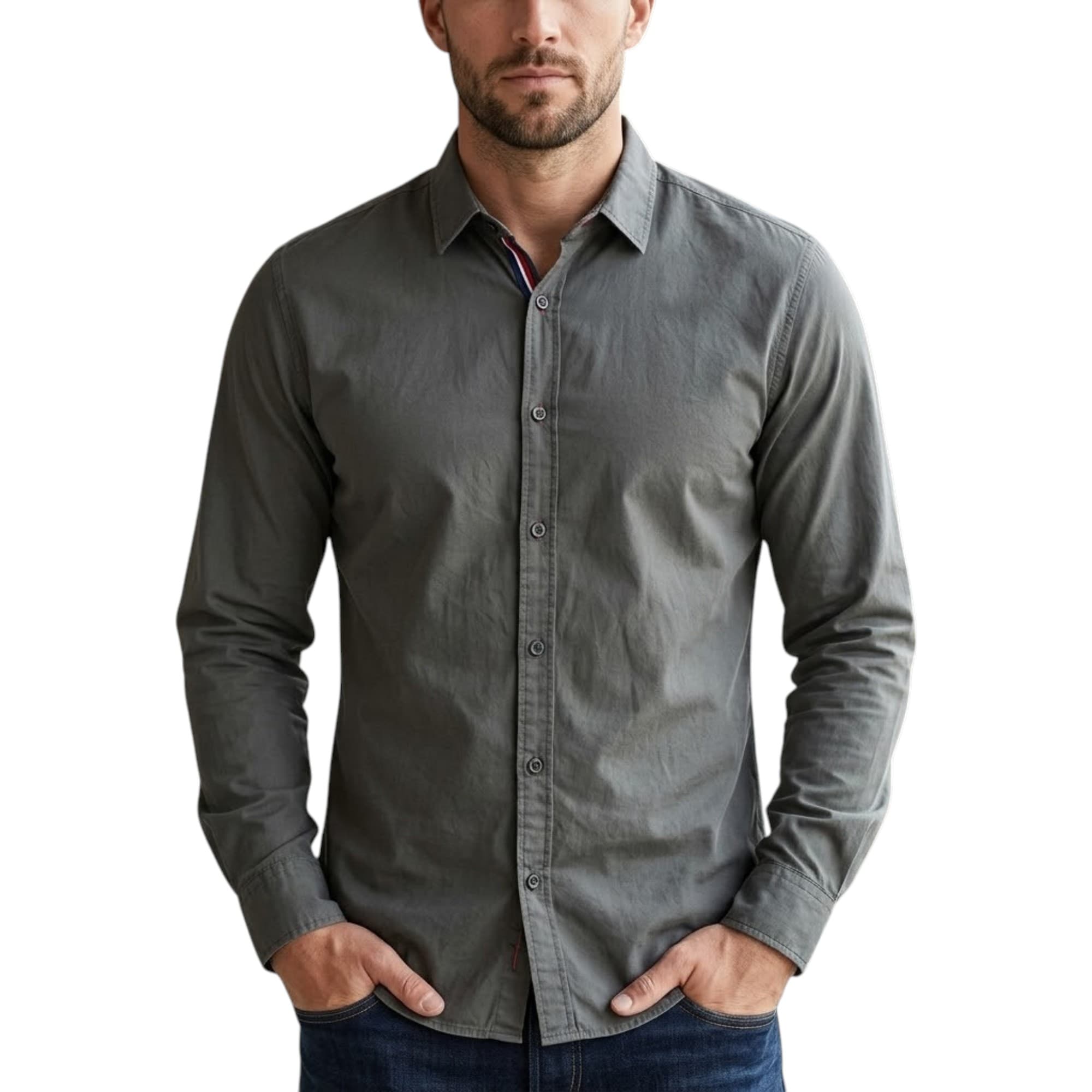 Levi's men's olive cotton long sleeve shirt front view