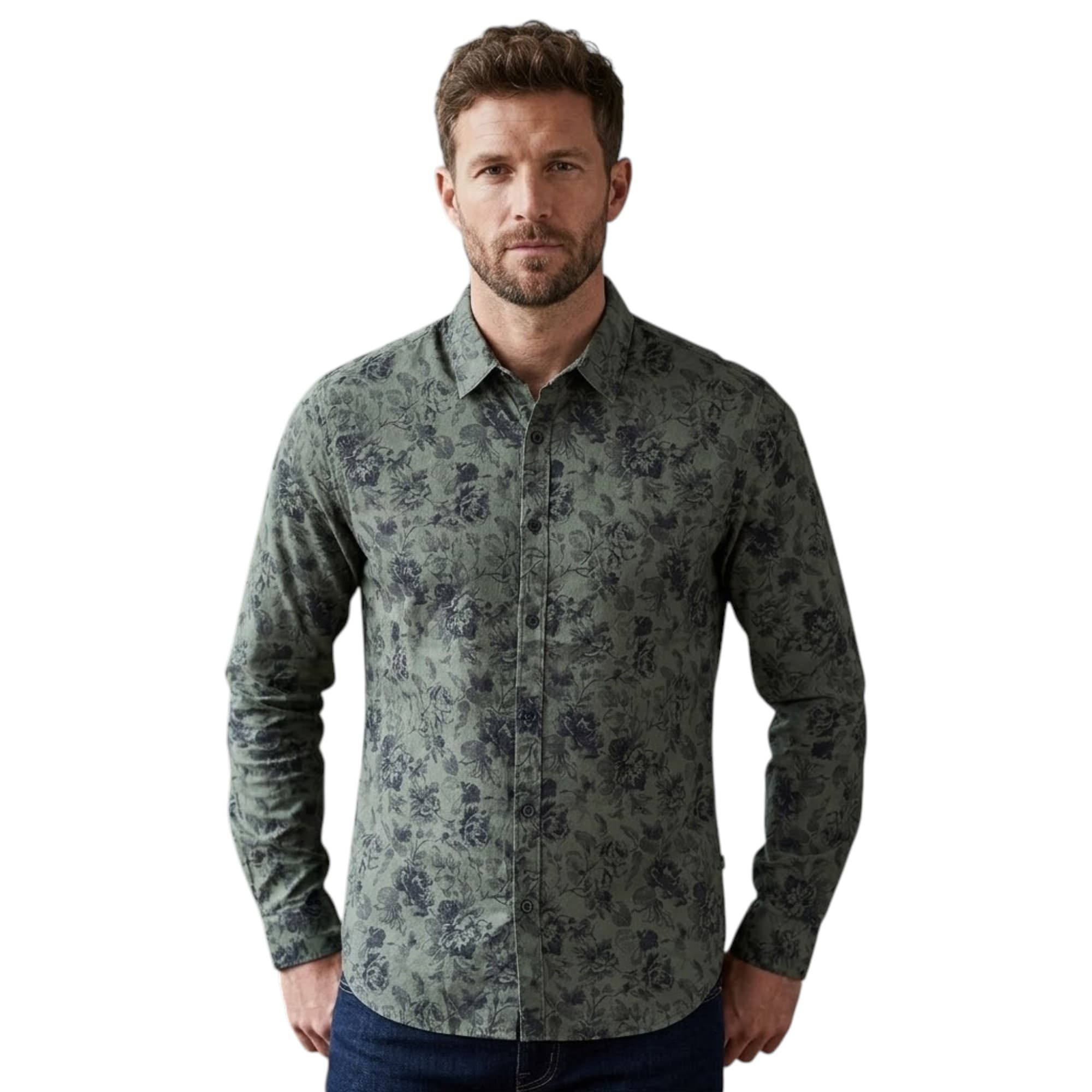 Levi's men's long sleeve cotton shirt in olive flowery with slim fit