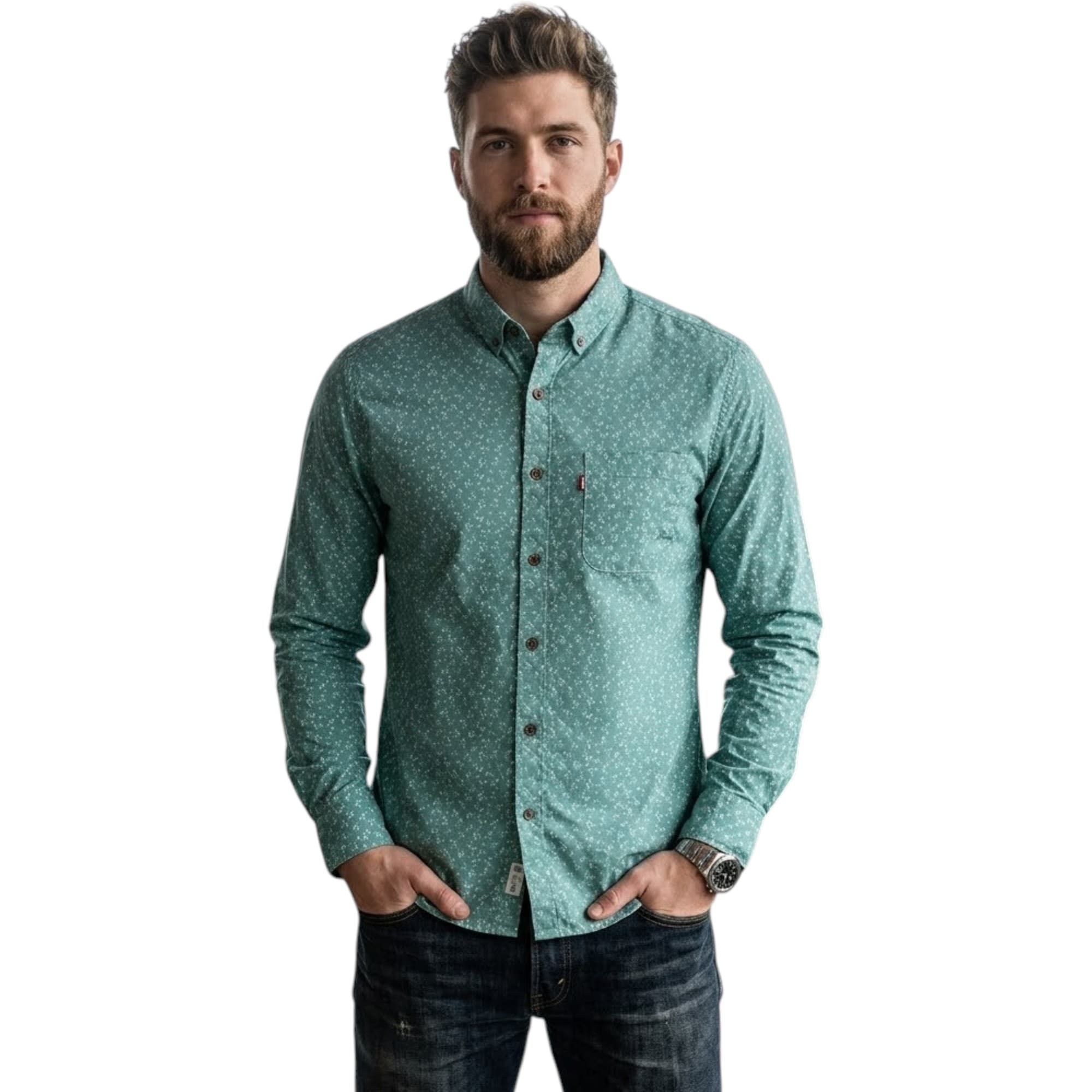Levi's men's long sleeve shirt in pastel flowery, front view