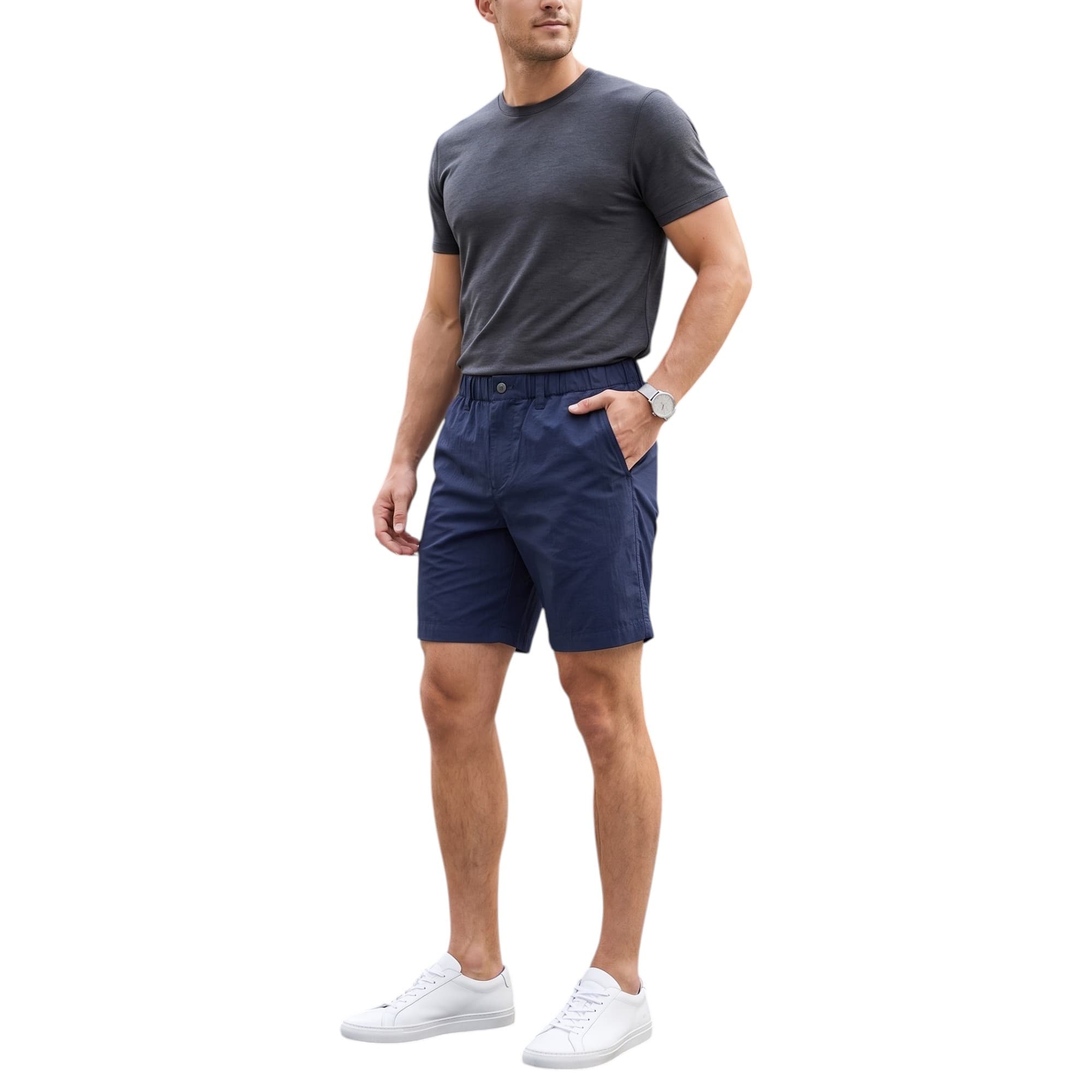 Lyle & Scott men's navy swim stripe shorts front view