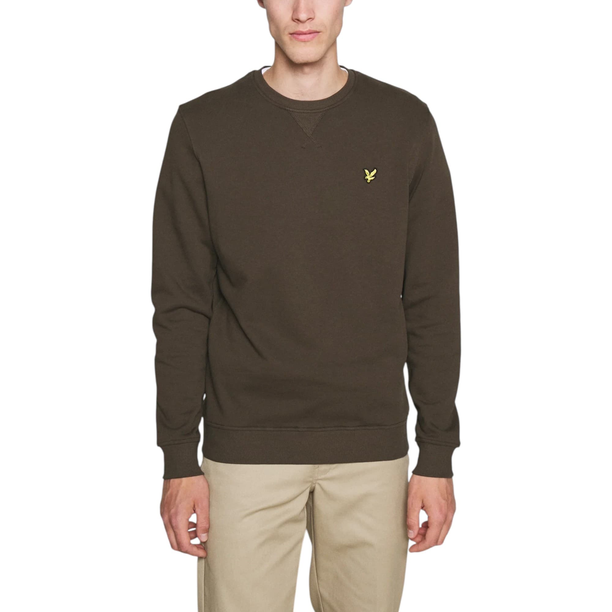 Lyle & Scott men's olive cotton sweatshirt with quarter-zip and tonal eagle logo, front view