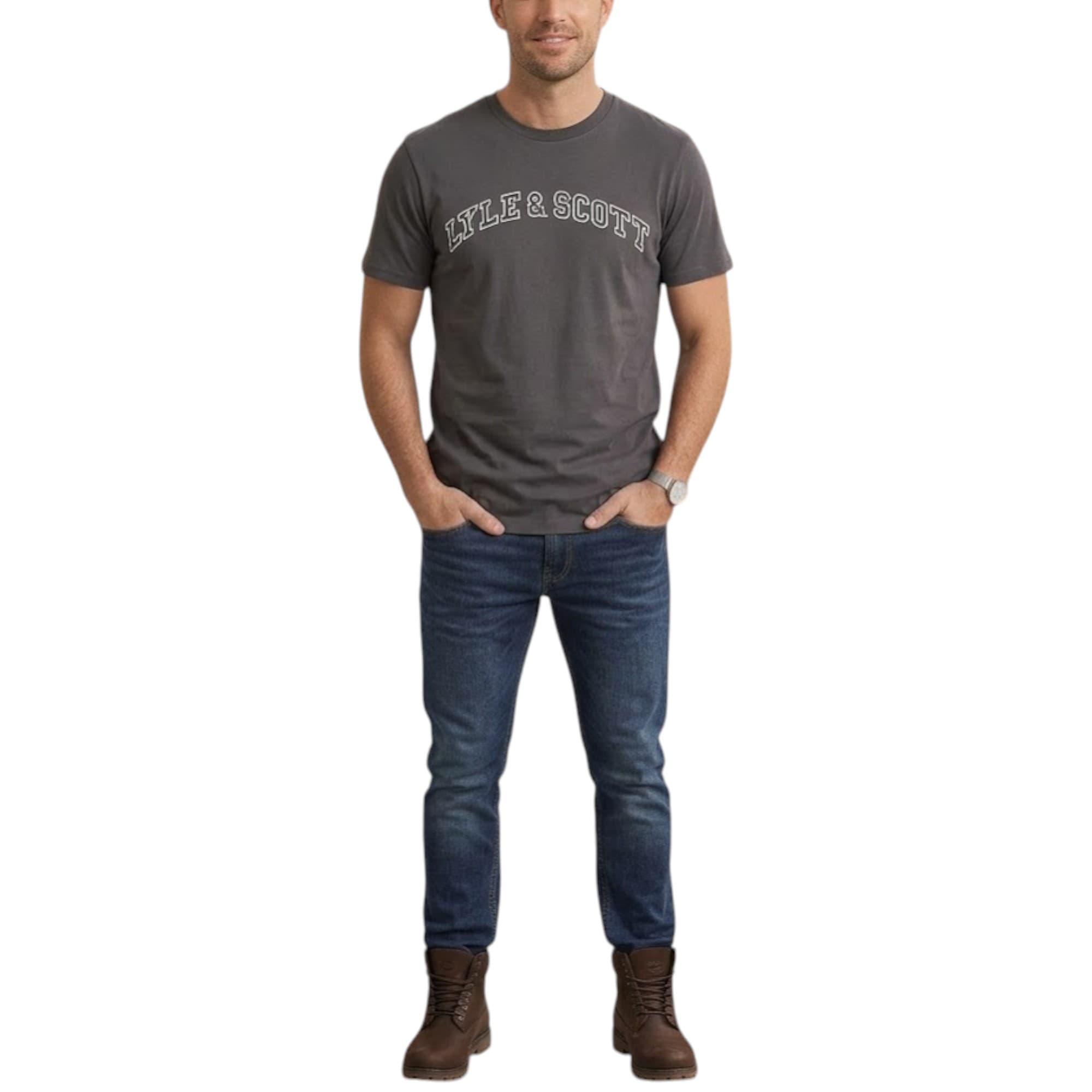 Lyle & Scott men's charcoal grey short sleeve t-shirt front view