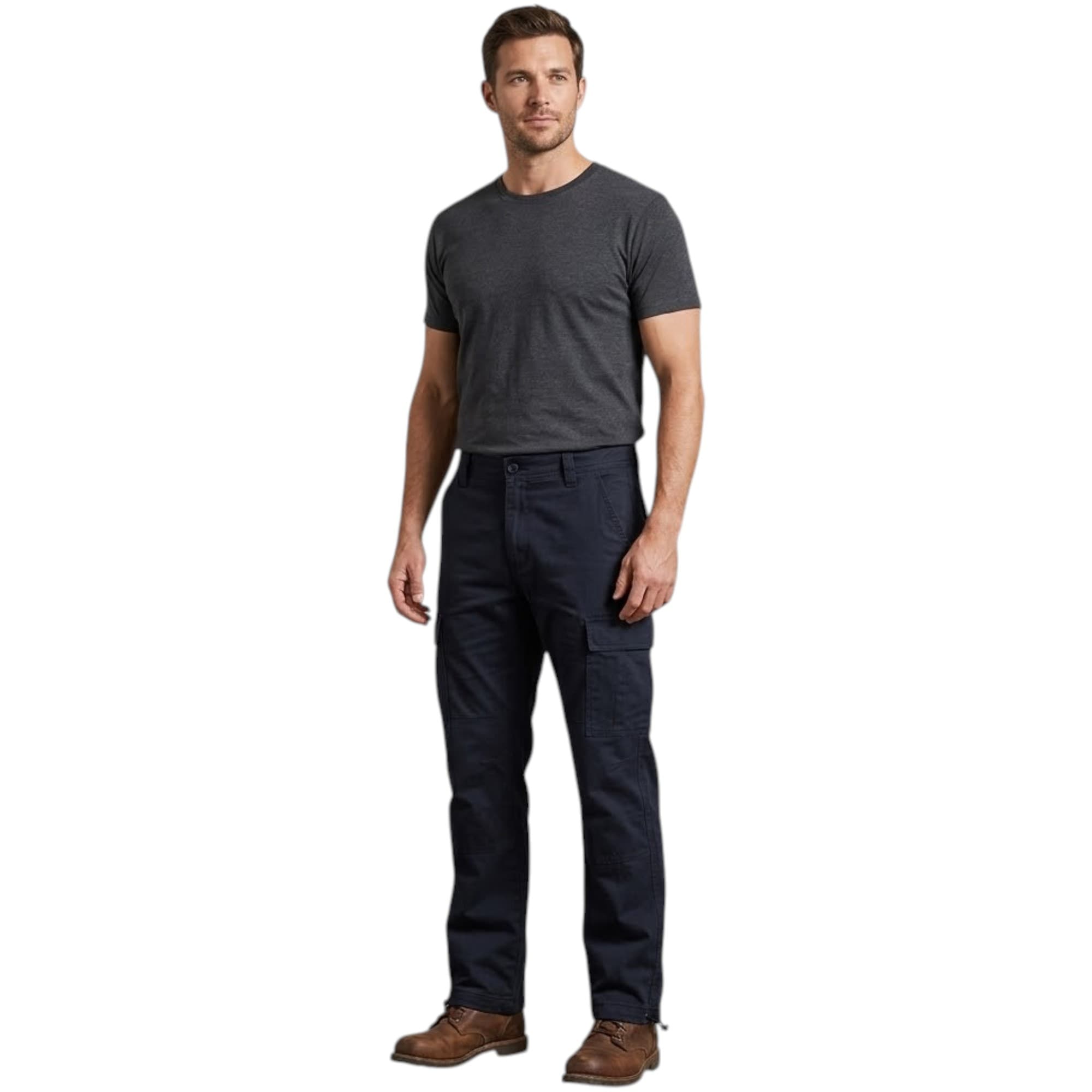 No Boundaries black cargo trousers, straight tapered fit, front view