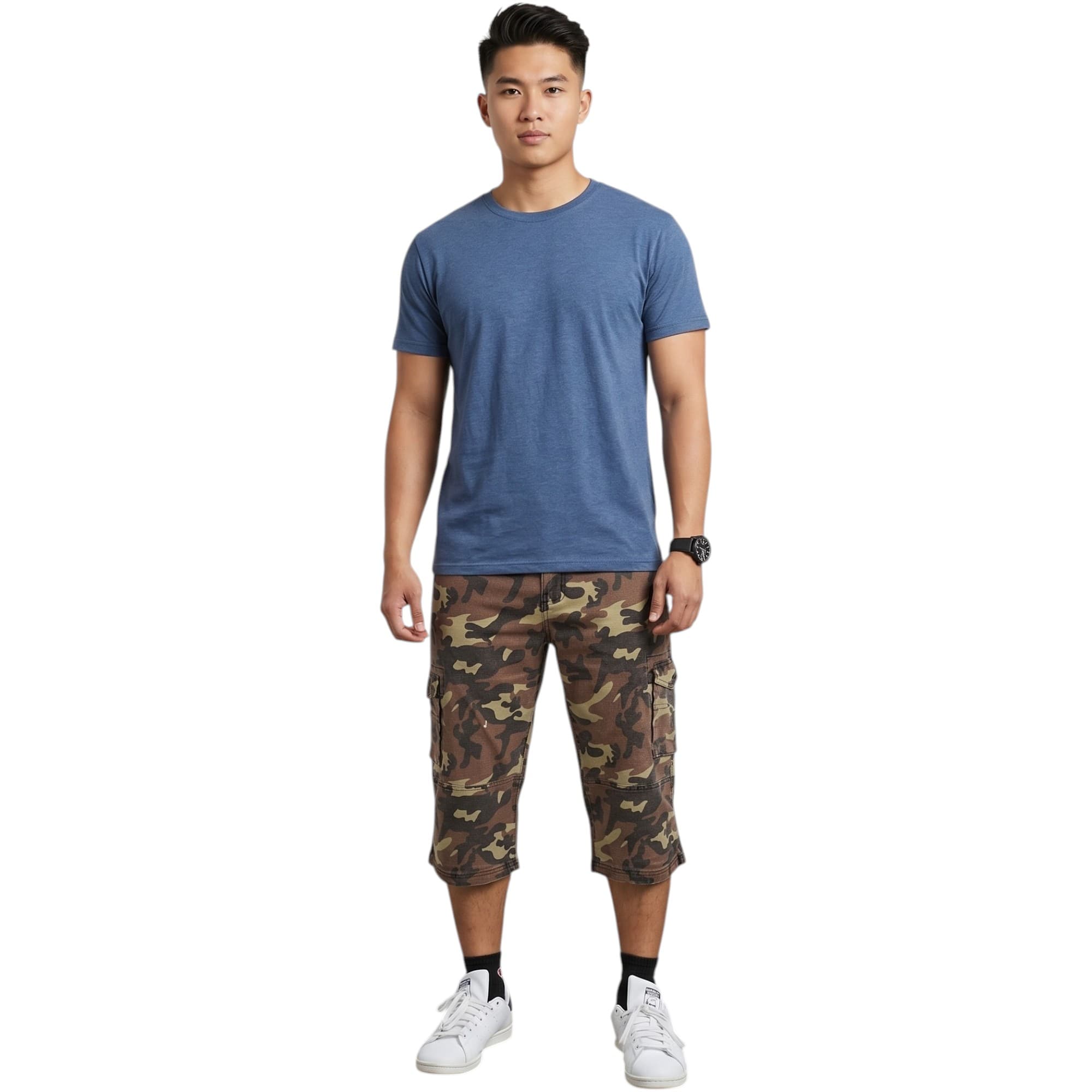 Cargo men's khaki 3/4 cargo shorts front view