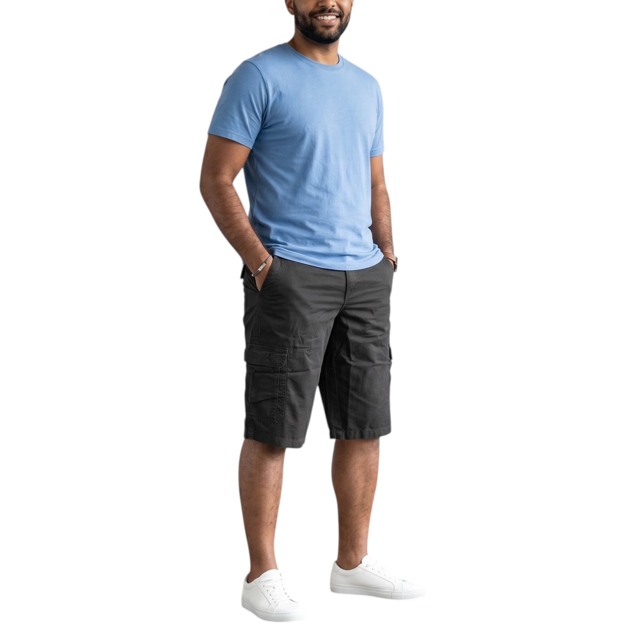 Forestland Clothes mens black cargo shorts front view, regular relaxed fit