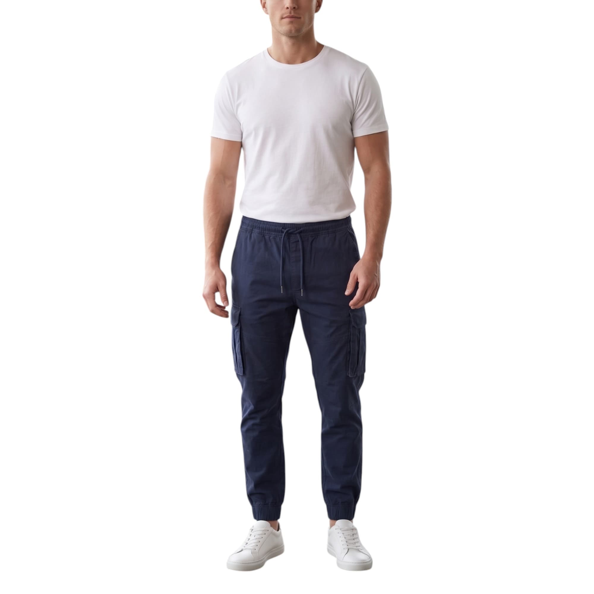 Philip Lilibet navy cargo joggers front view
