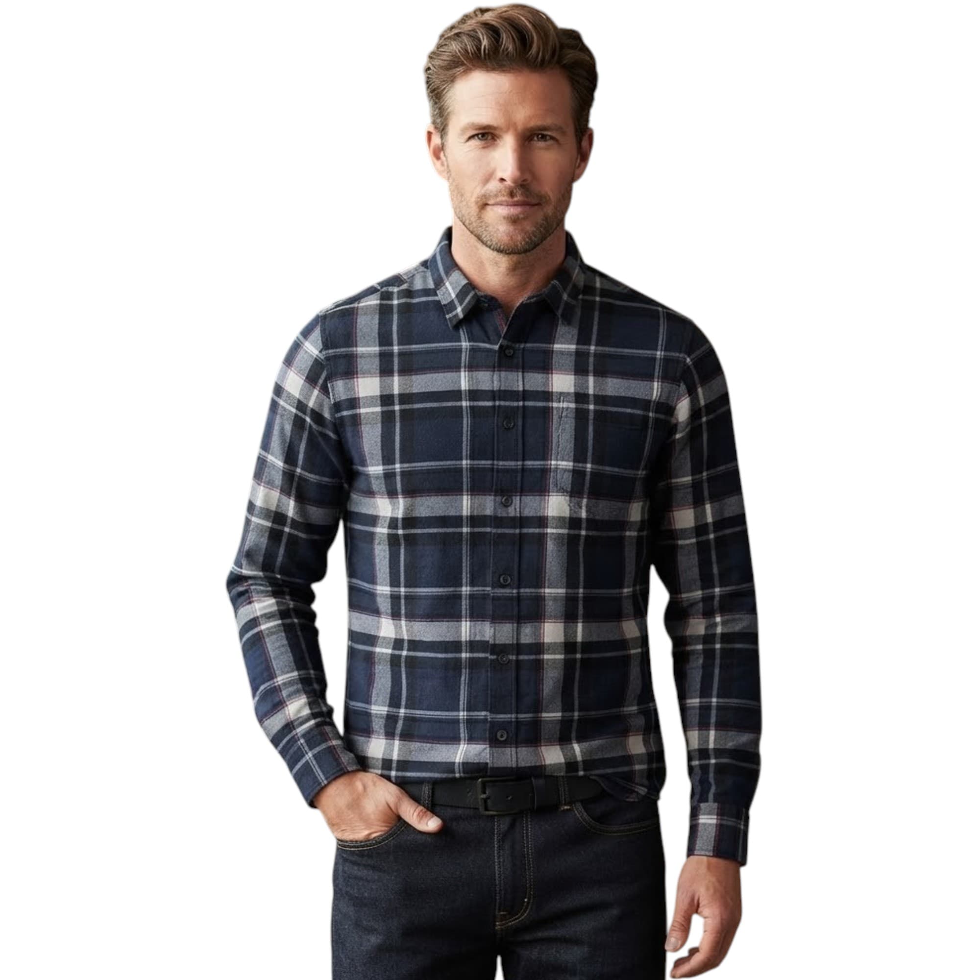 Clothing&Co men's blue check shirt, front view