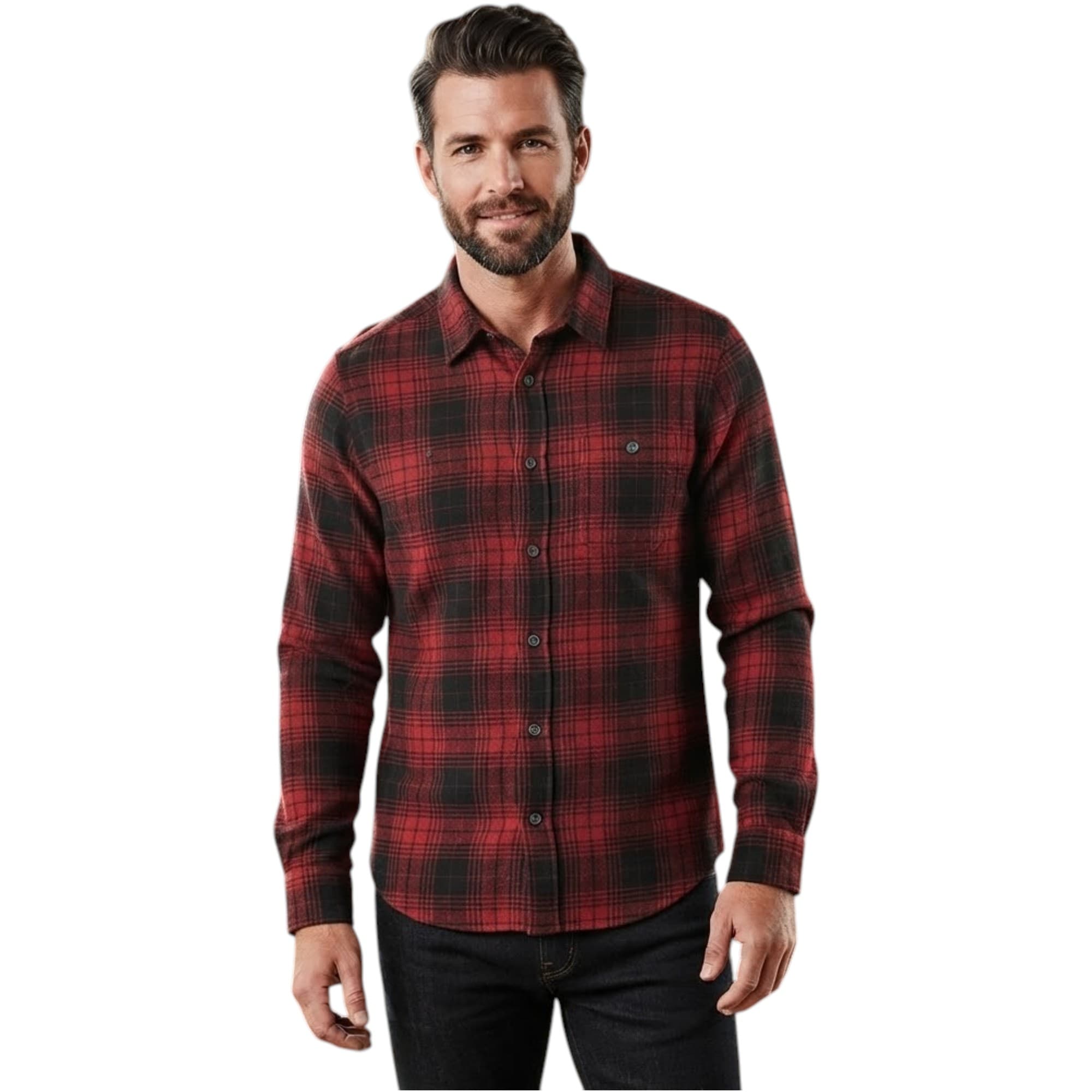Clothing&Co men's red check flannel shirt front view