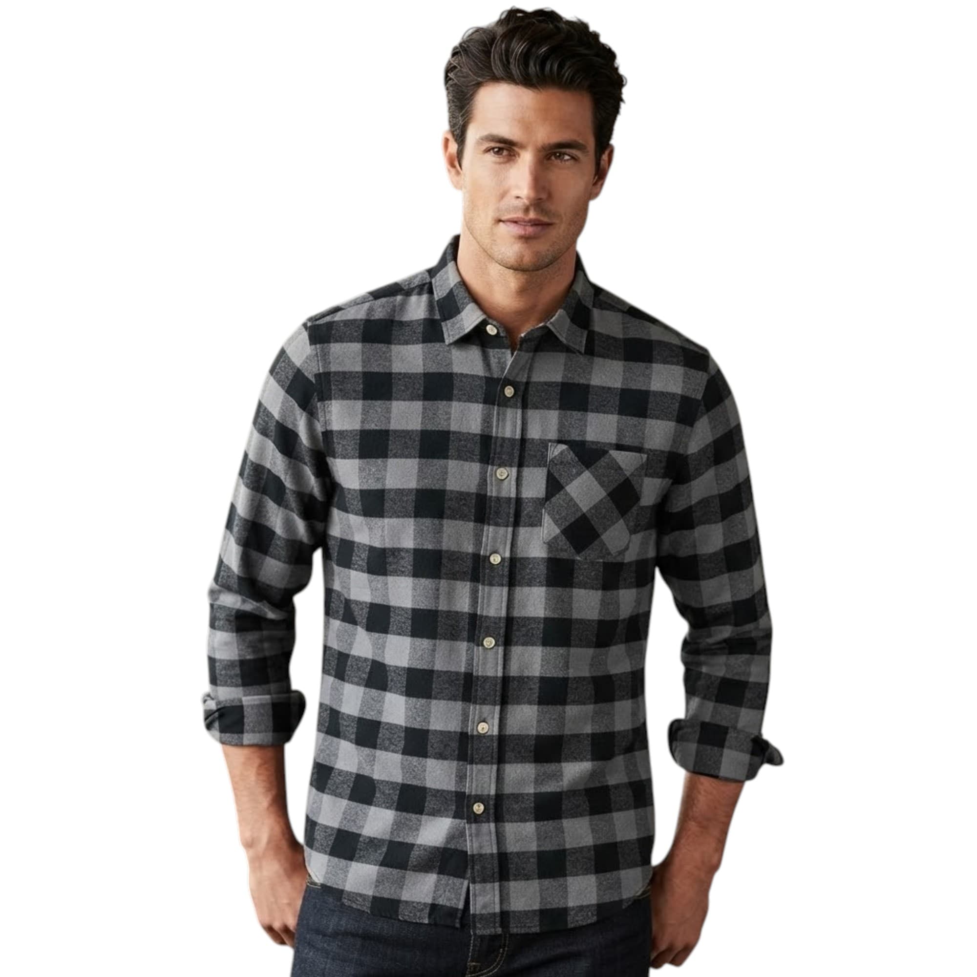 Springfield mens grey check shirt front view