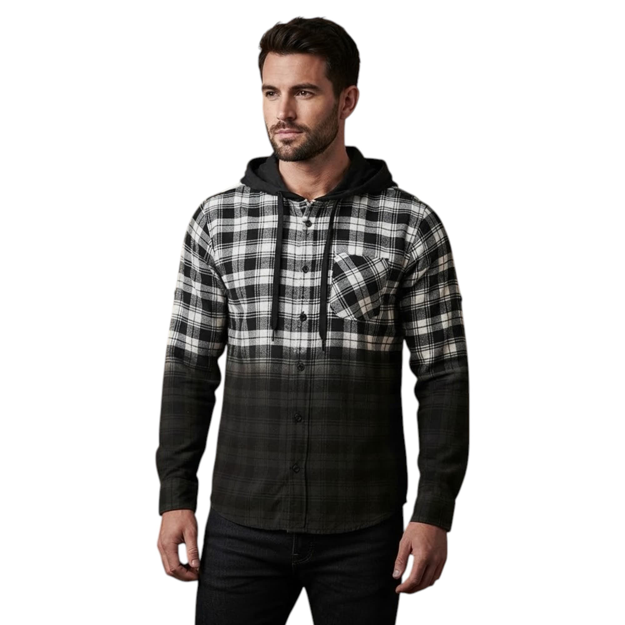 Sovereign State mens black and white check shirt hoodie front view