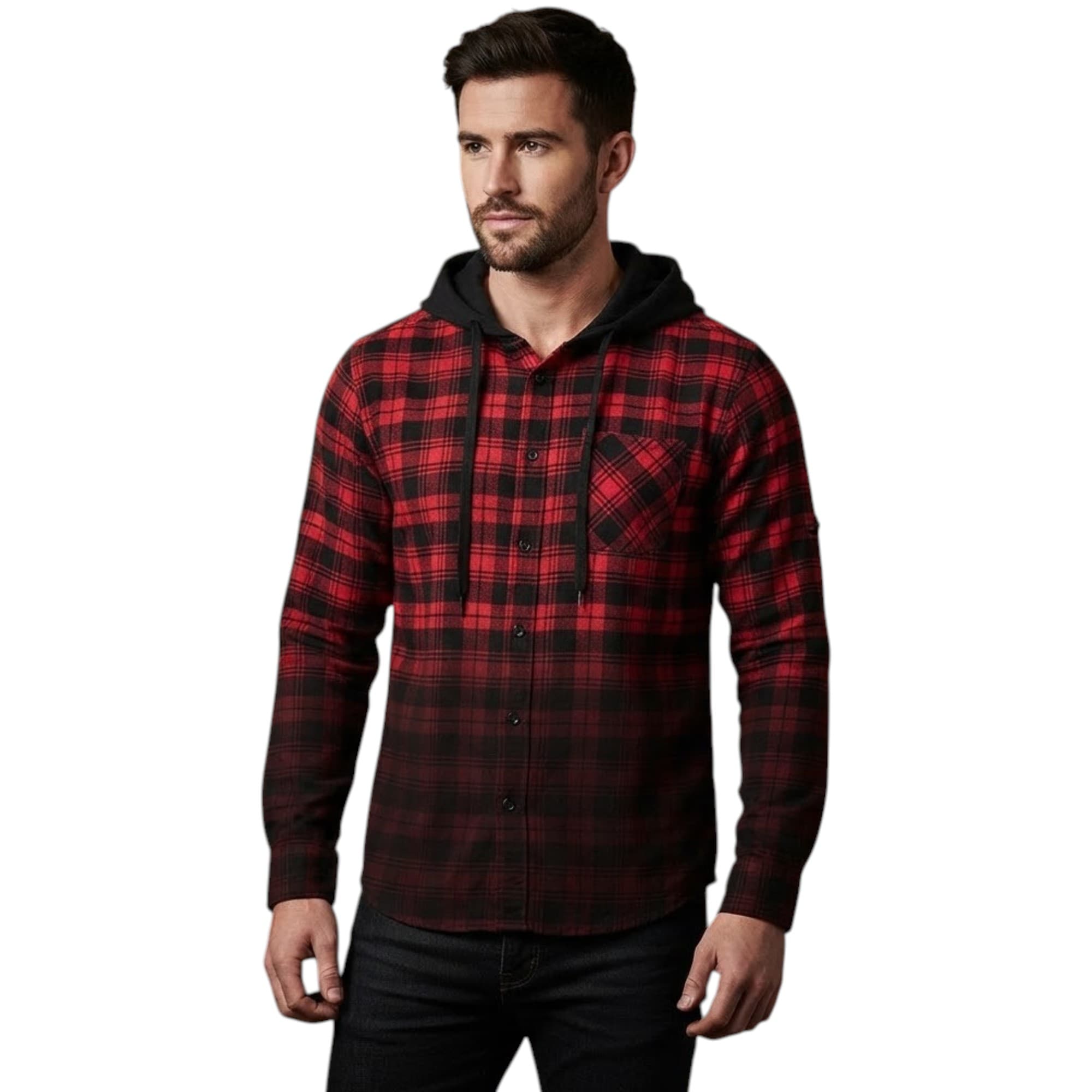 Sovereign State men's red and black check shirt hoodie front view