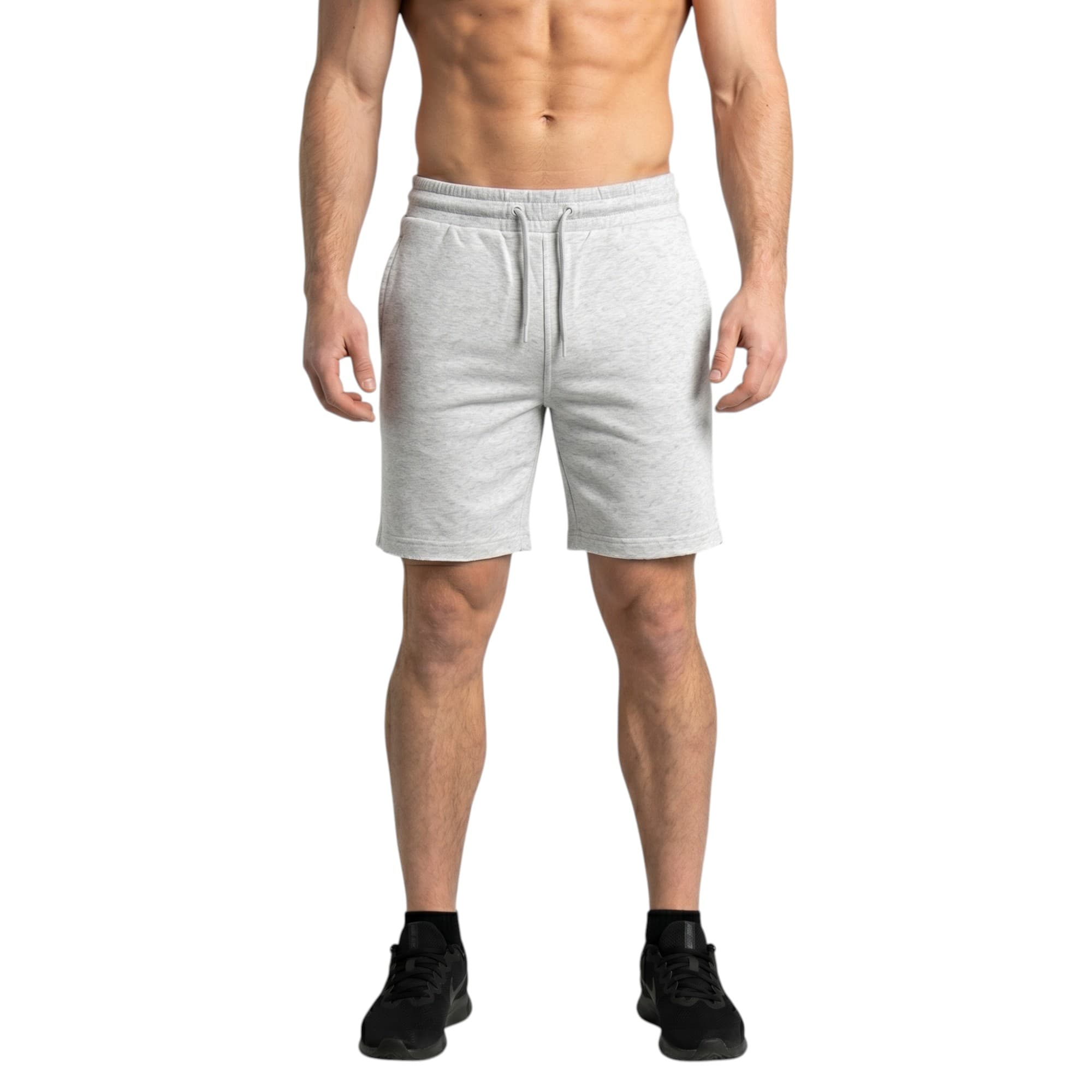 URBAN HERITAGE men's light grey fleece shorts front view
