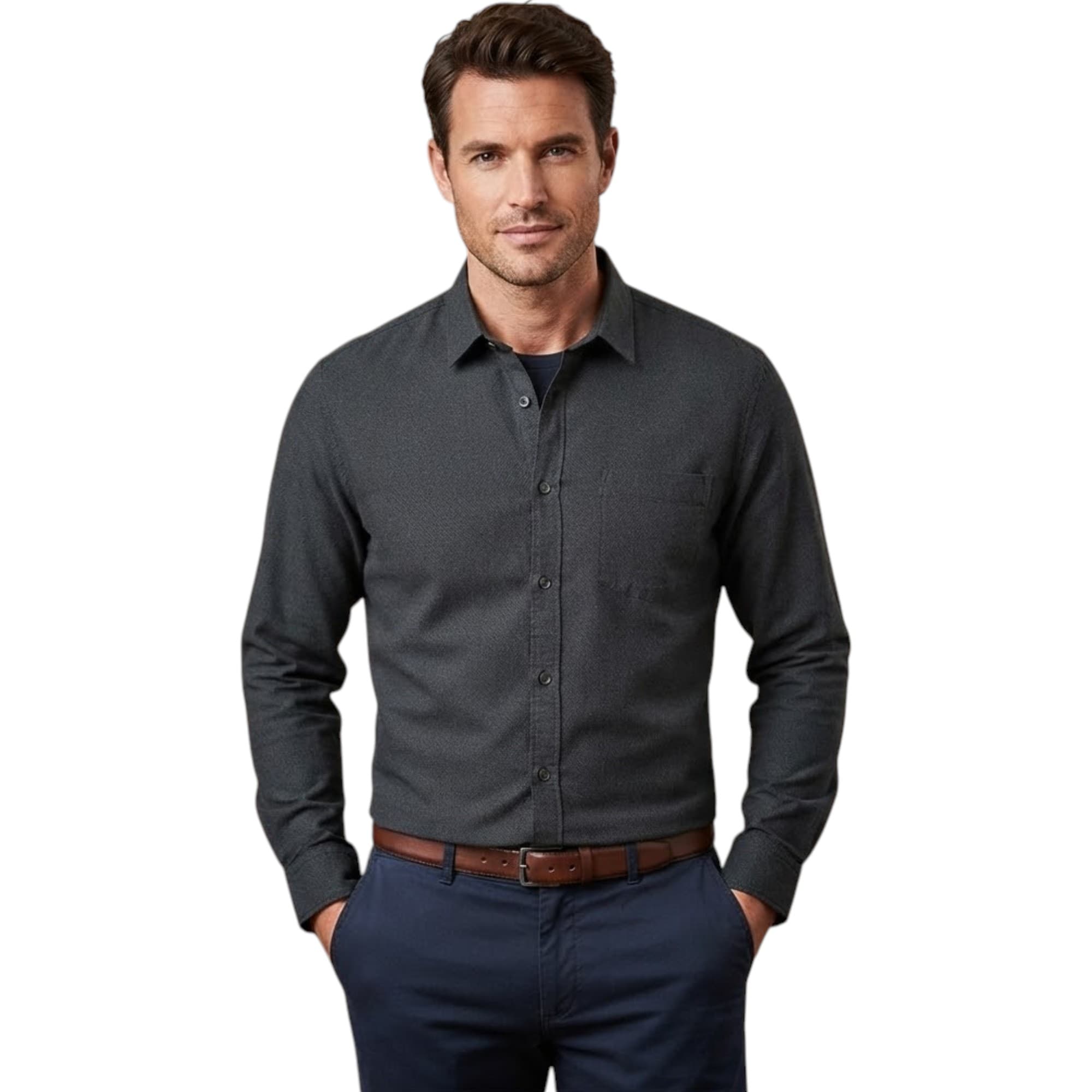 Springfield men's black regular fit formal shirt, front view