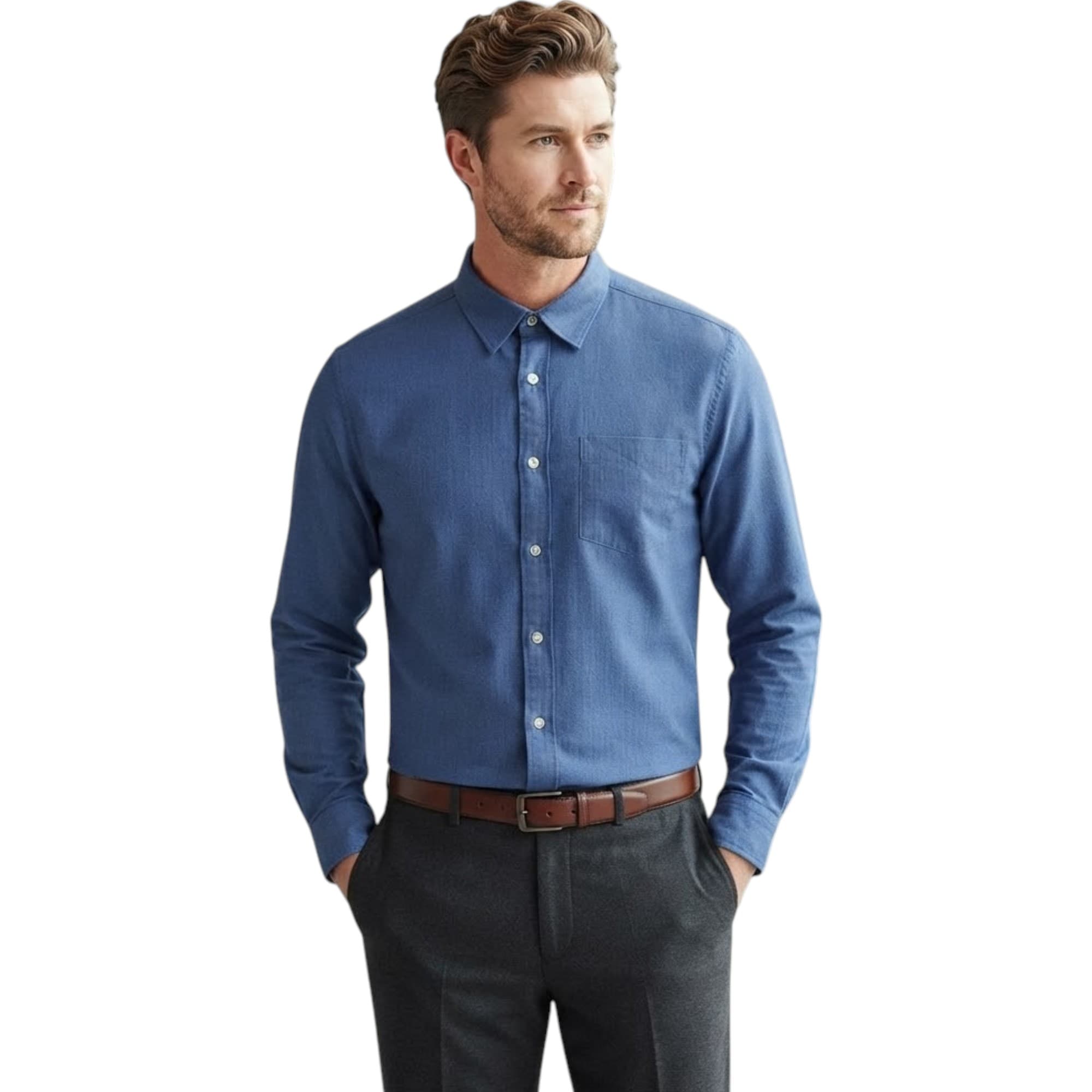 Springfield men's blue regular fit formal shirt front view