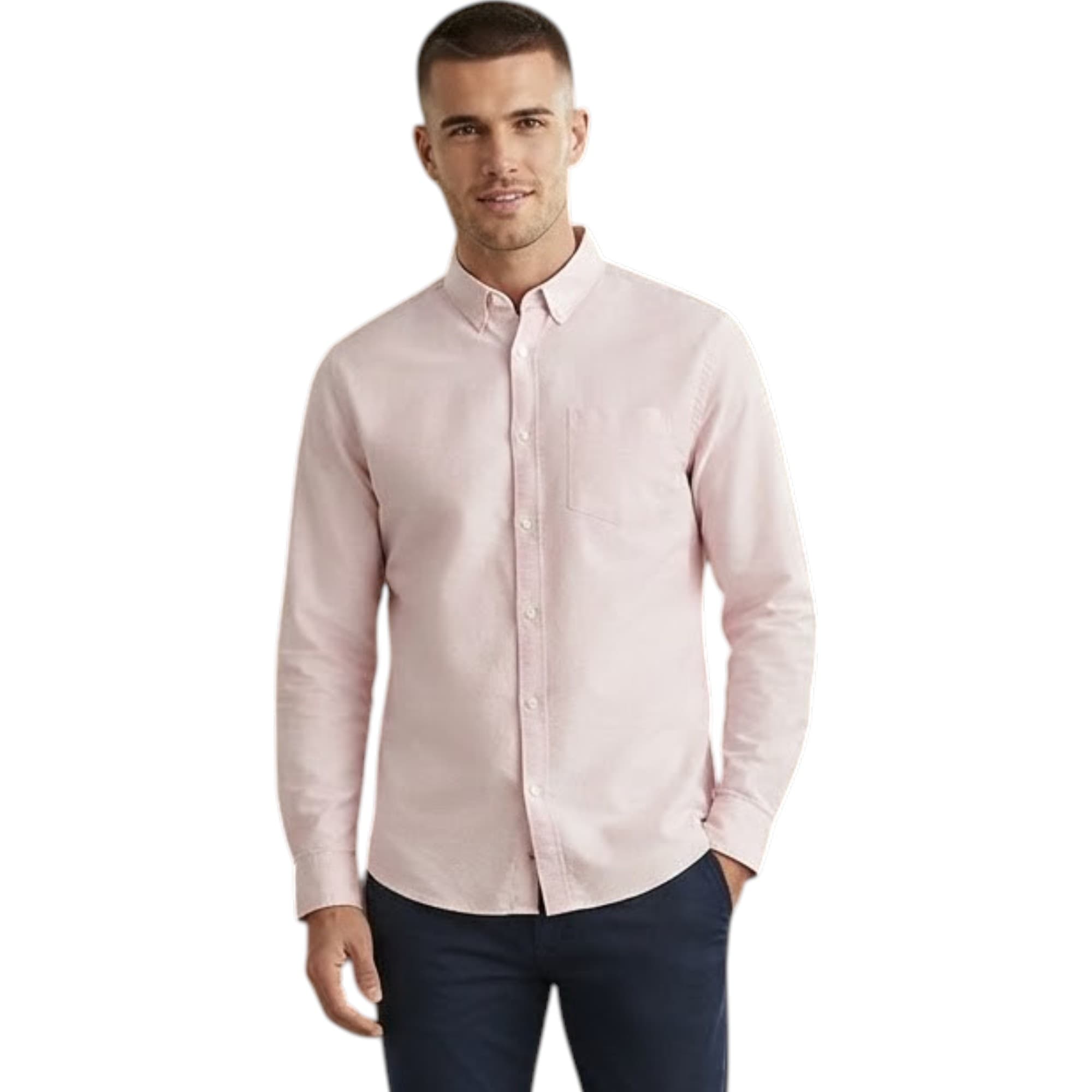 Springfield men's pink linen finished formal shirt front view, regular fit