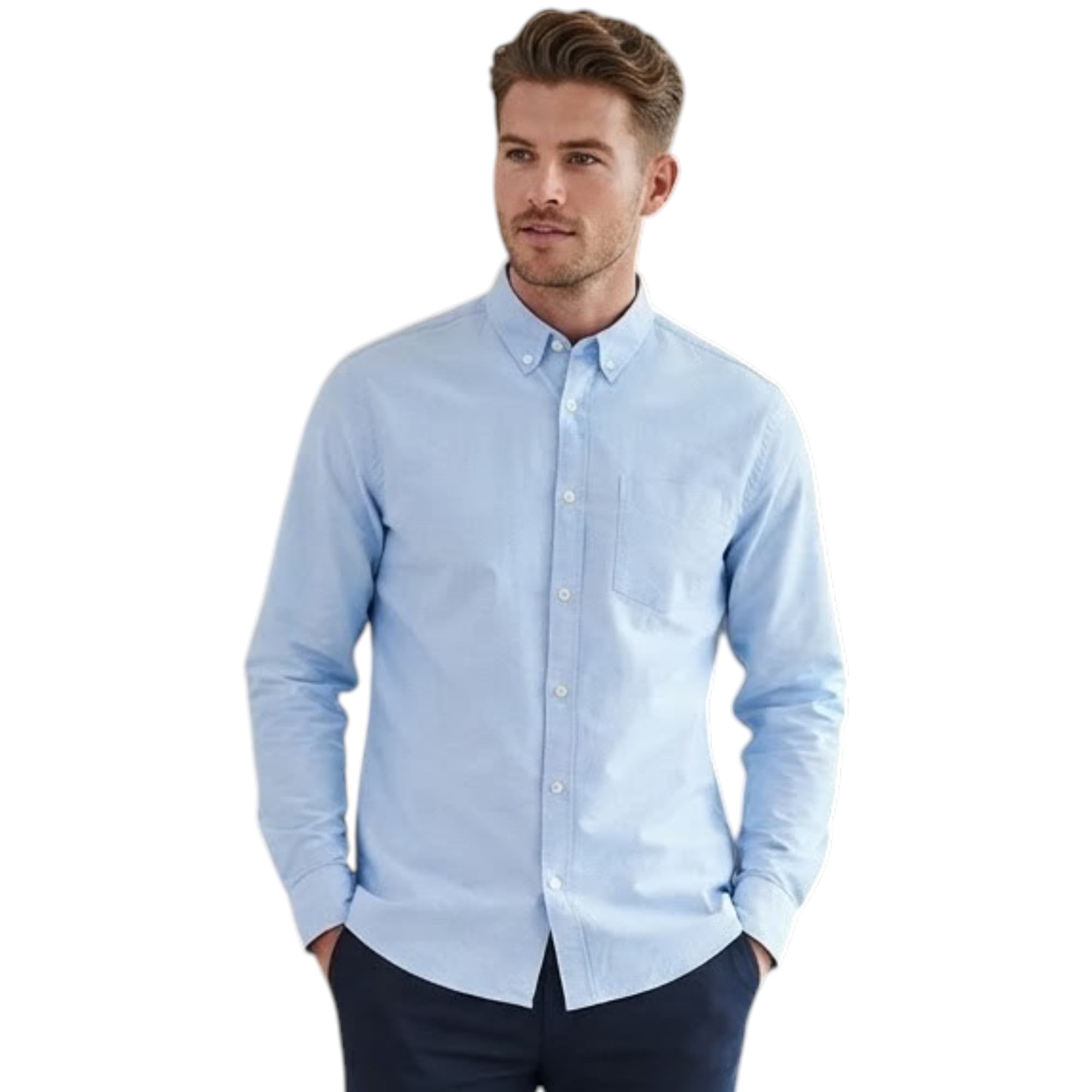 Springfield men's sky blue regular fit formal shirt, front view