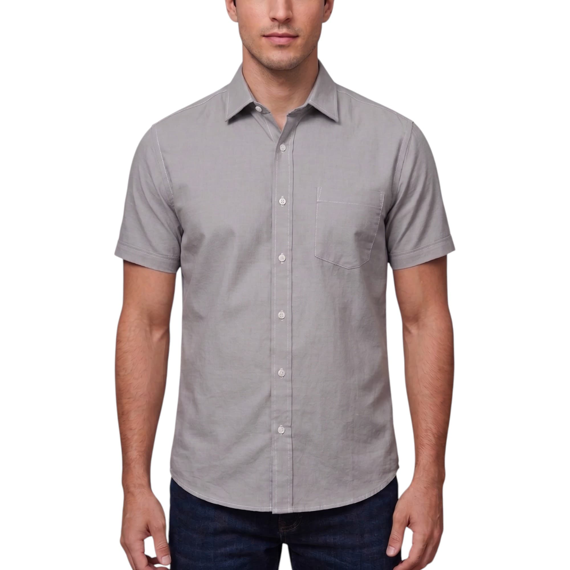 Philip Lilibet men's metallic grey Oxford shirt front view