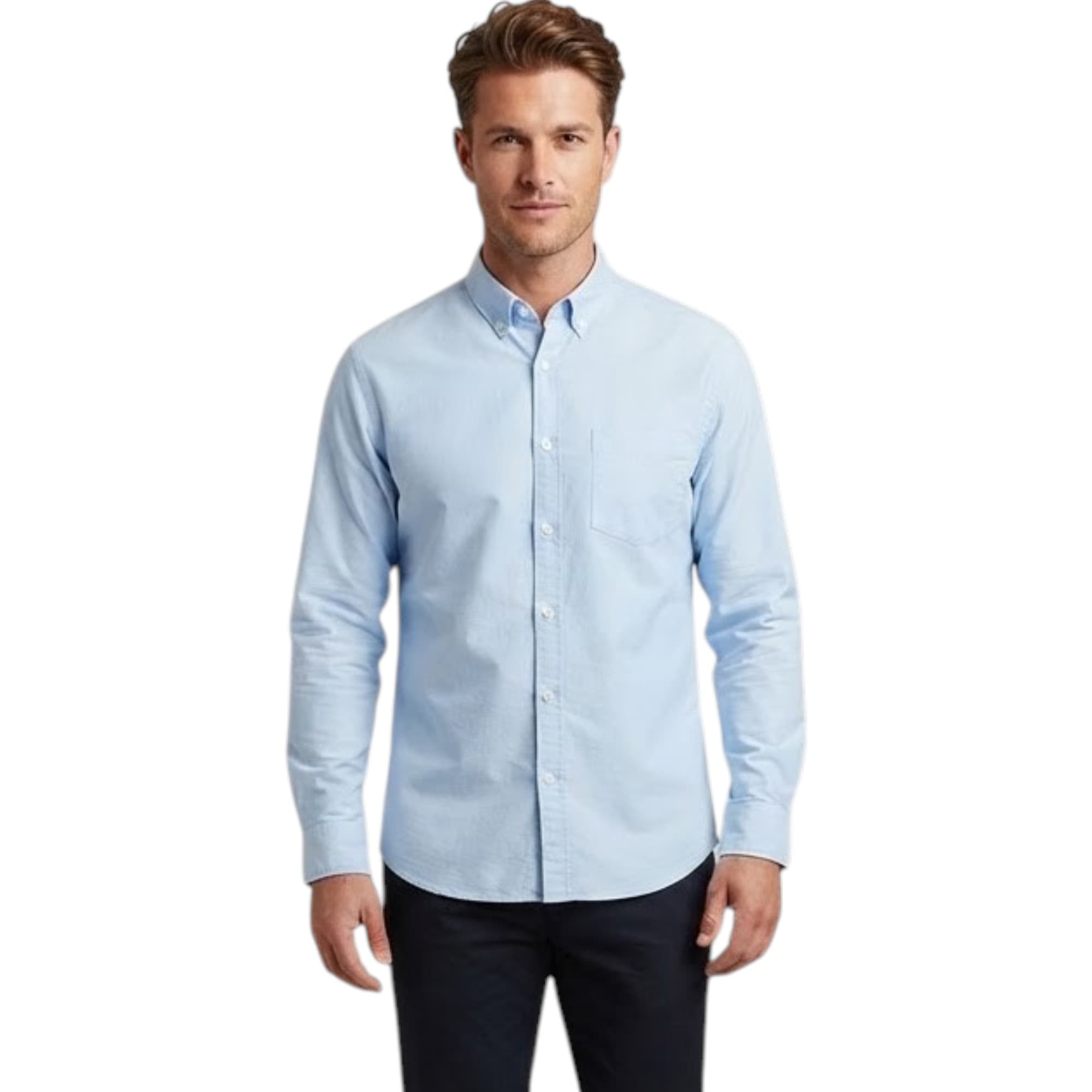 Springfield men's sky blue long sleeve formal shirt front view