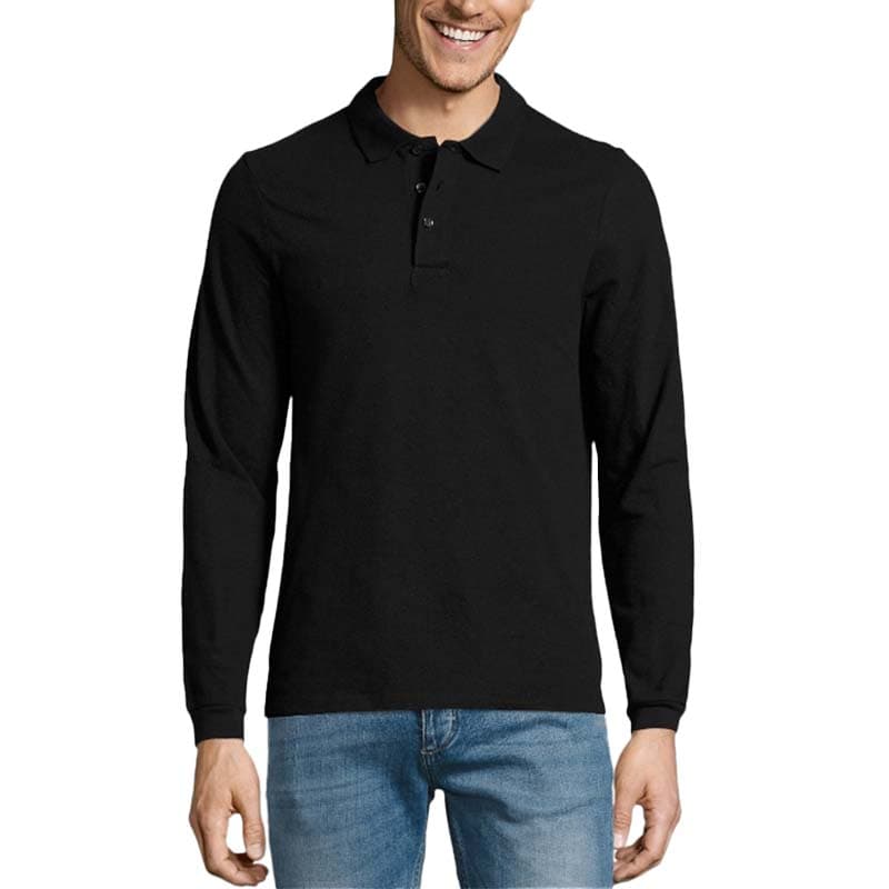 SOL'S men's black cotton piqué polo shirt with two-button placket and ribbed collar, front view