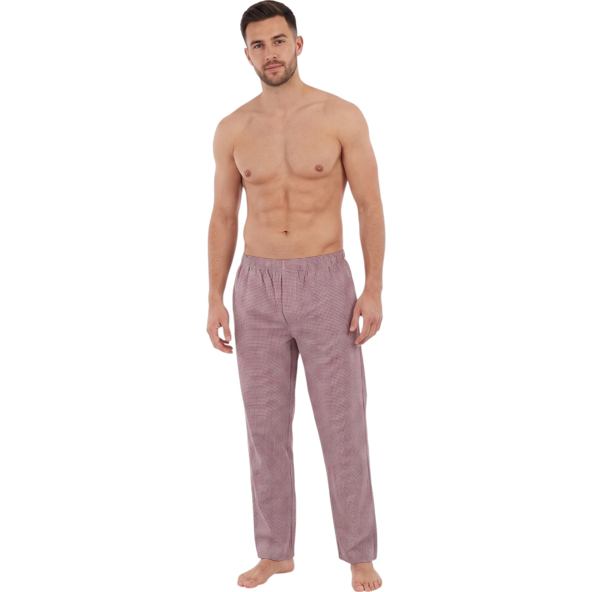 Bottom Up maroon cotton mens pyjama front view with elastic waist