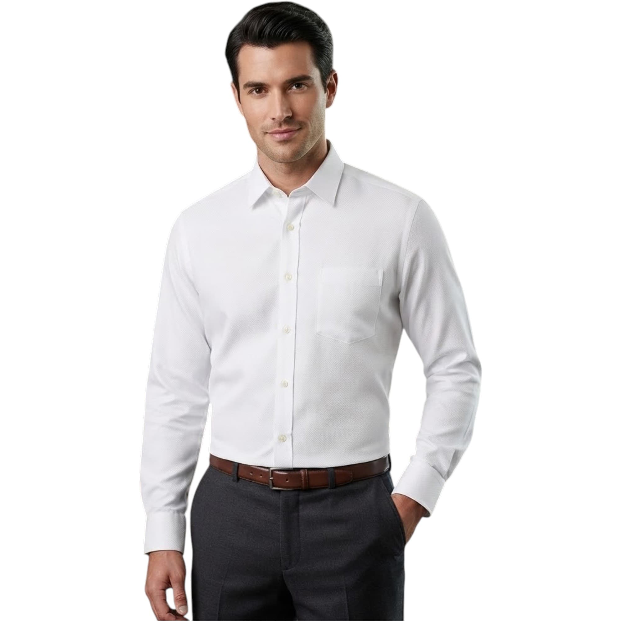 Springfield men's white honeycomb textured regular fit formal shirt, front view