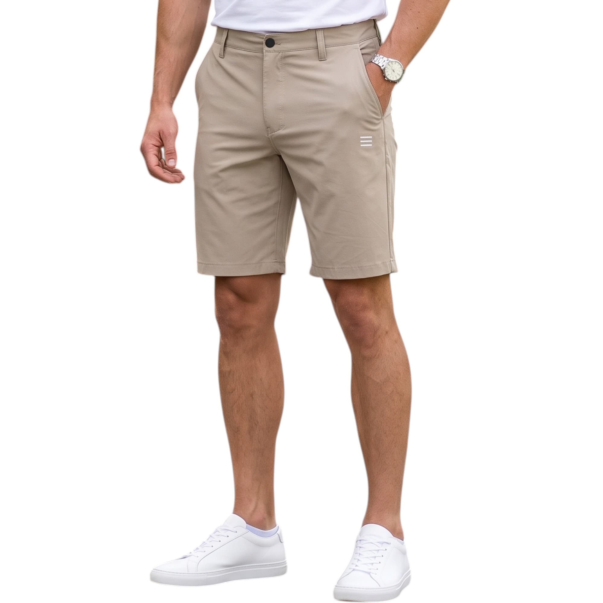 Euroclips men's beige hybrid walk shorts front view