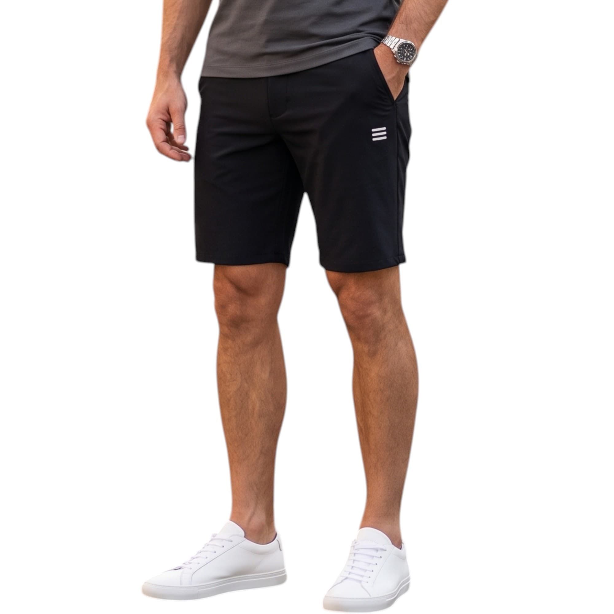 Euroclips men's hybrid walk shorts in black, front view