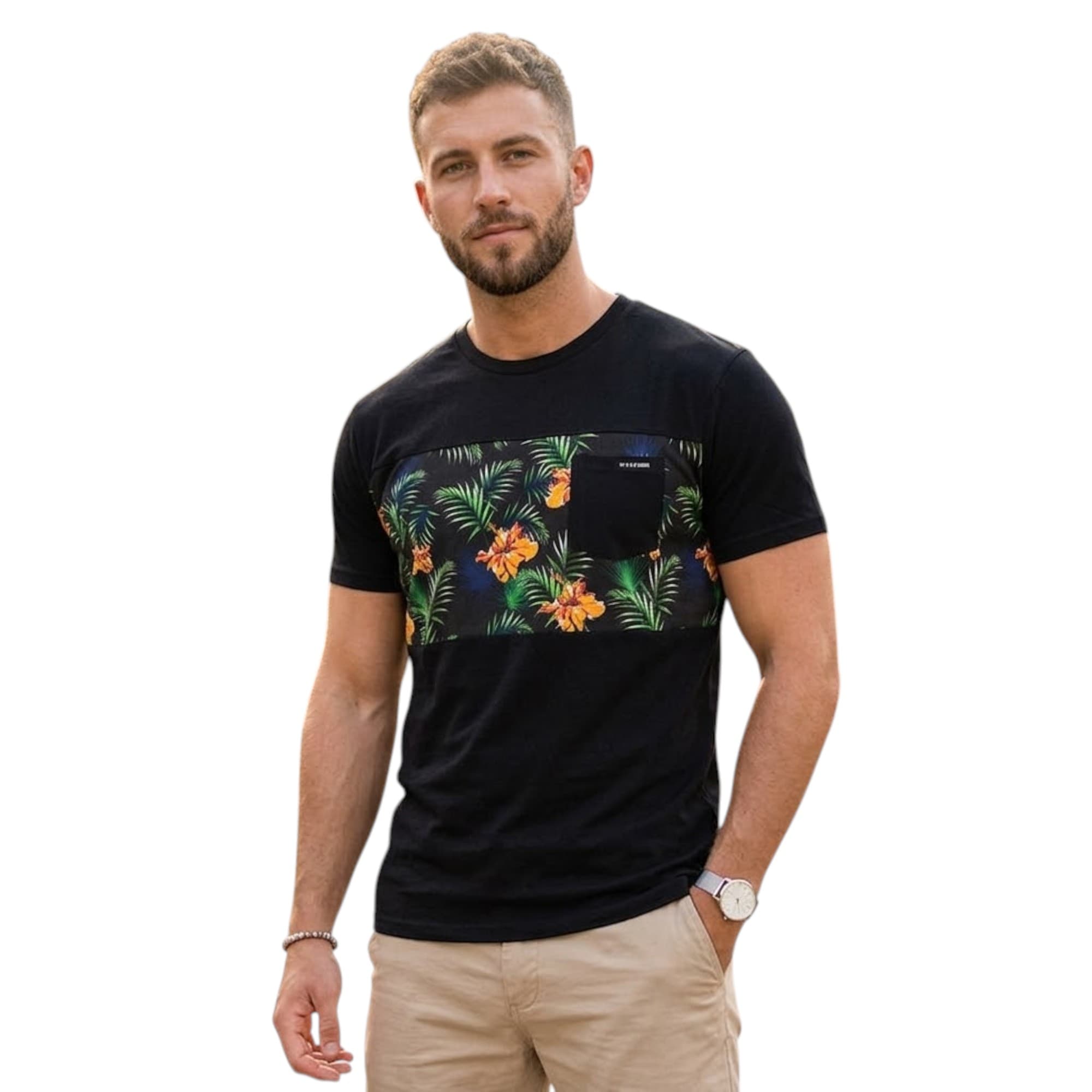 WXYZ black cotton men's t-shirt front view with crew neck and short sleeves