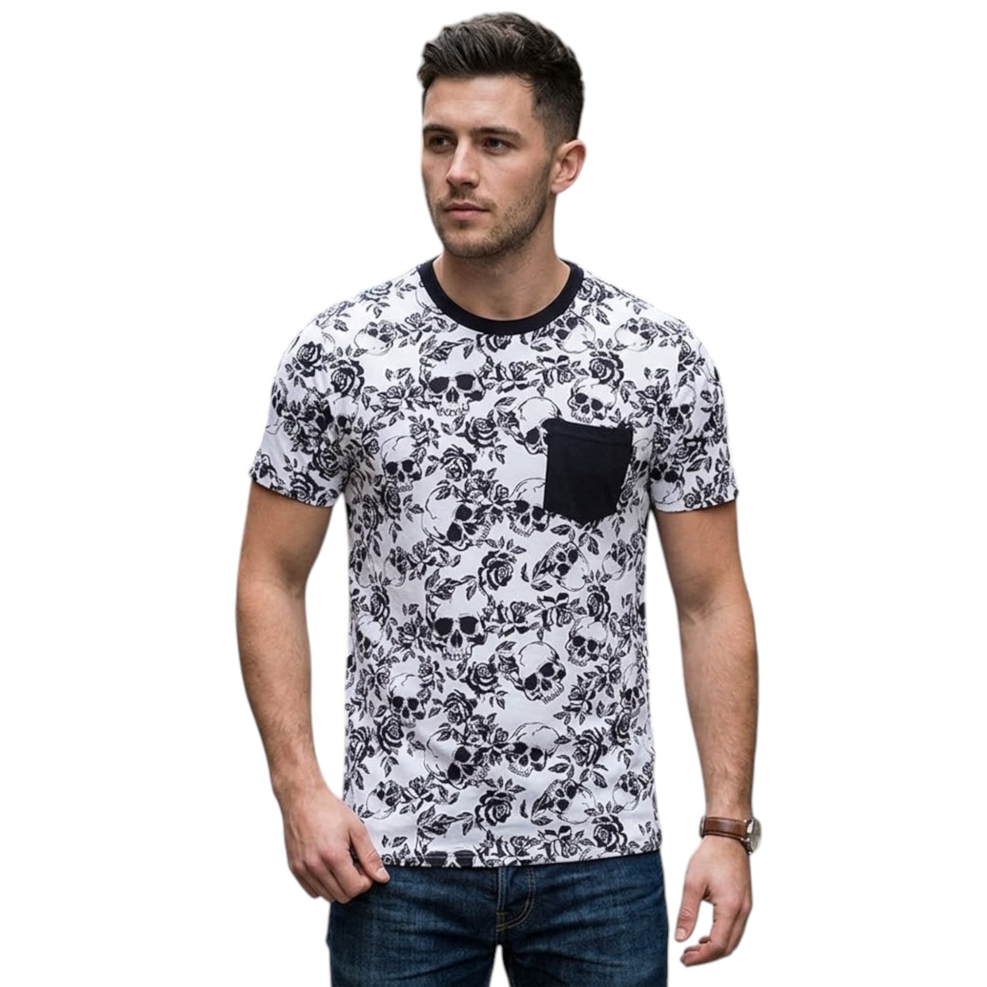 WXYZ plain white cotton men's t-shirt with crew neck, front view