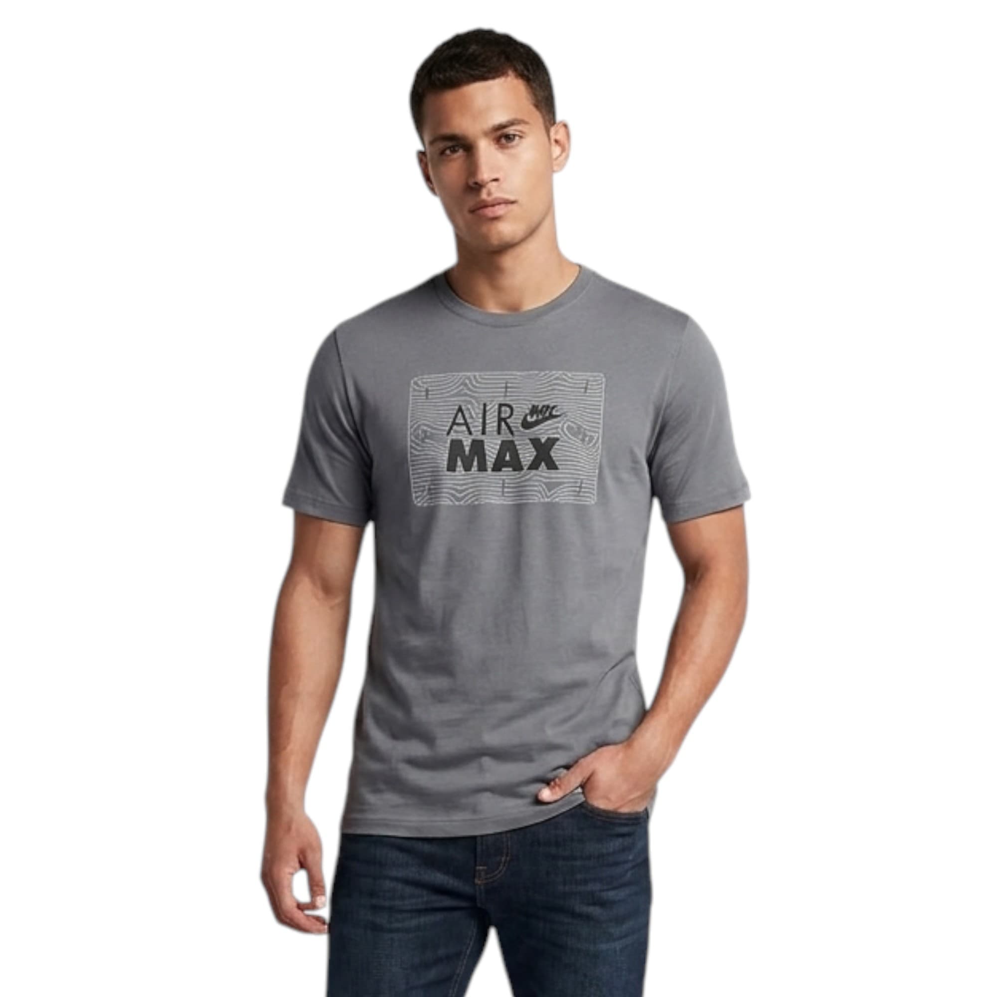 Nike Air Max grey men's t-shirt with front branded logo print