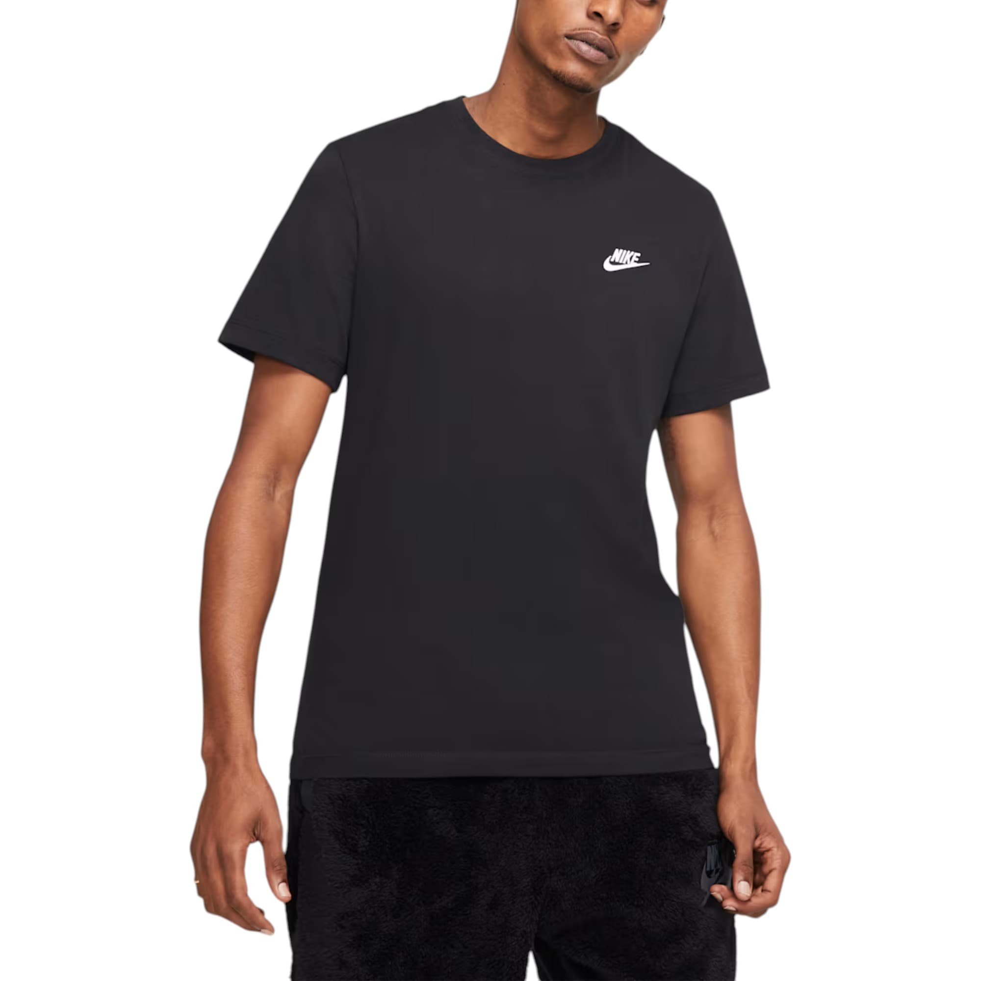 Nike Sportswear Club men's black cotton T-shirt front view