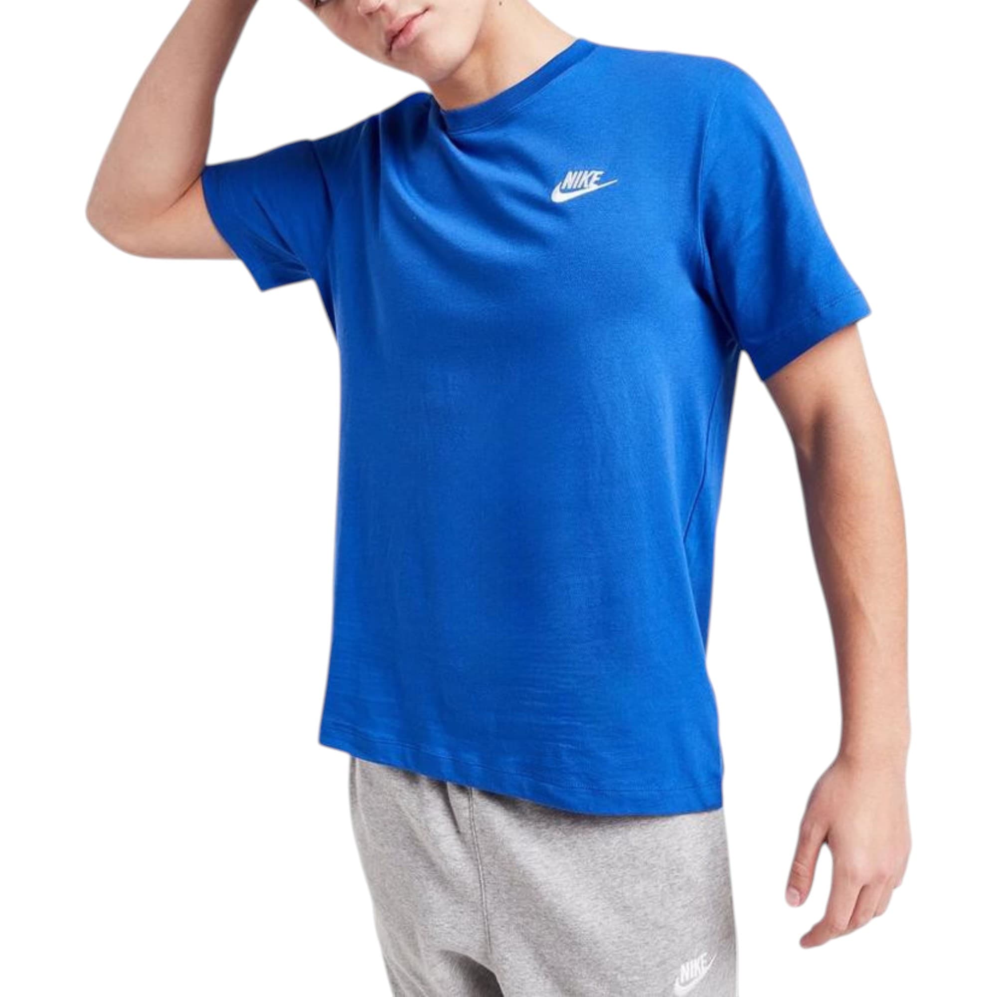 Nike Sportswear Club men's dark blue cotton t-shirt front view